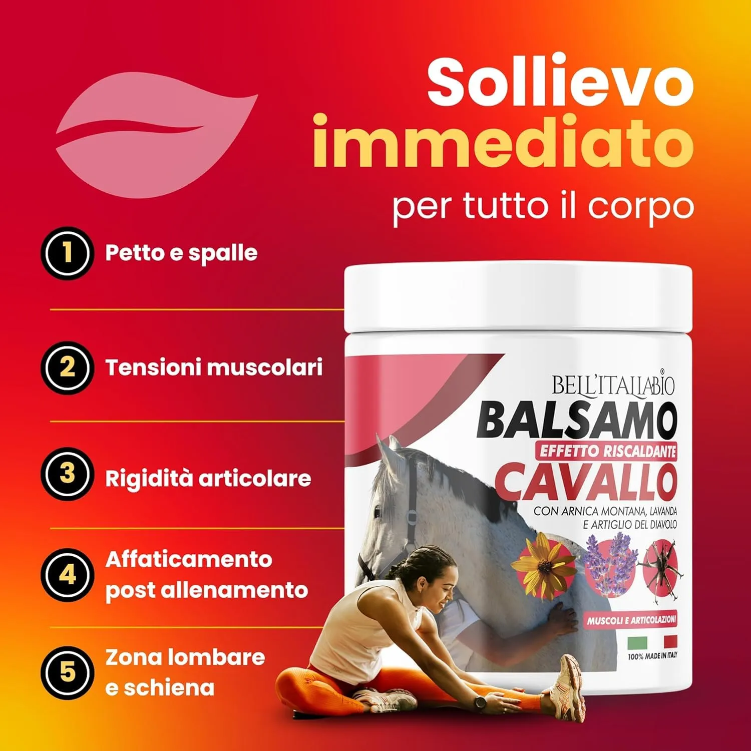BELL'ITALIABIO Balsamo Cavallo Riscaldante con Arnica, Lavanda e Artiglio del Diavolo, 600ml - immagine 3