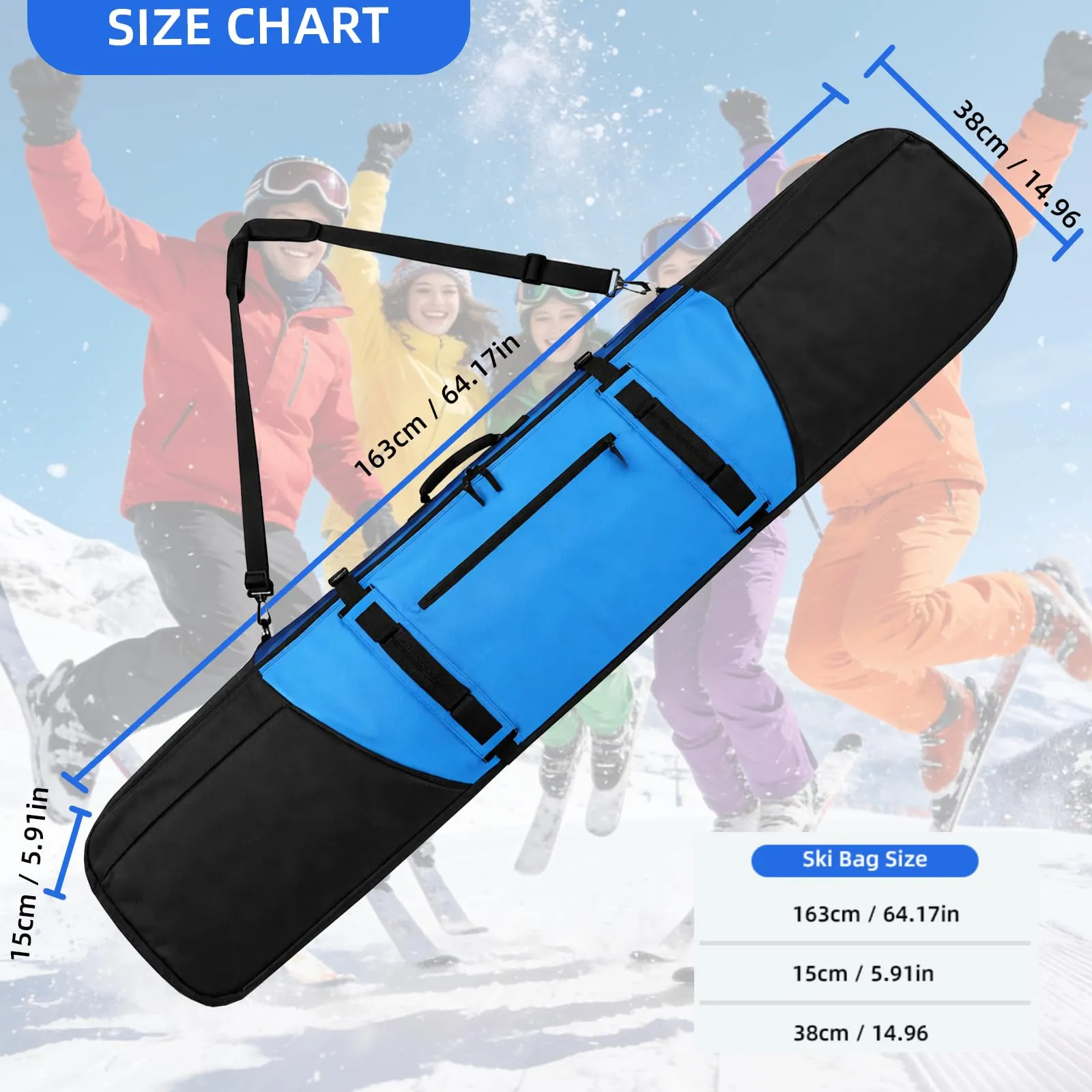 AUMTISC Borsa da Snowboard e Sci Imbottita (2921-Blue, 165 cm) - immagine 2