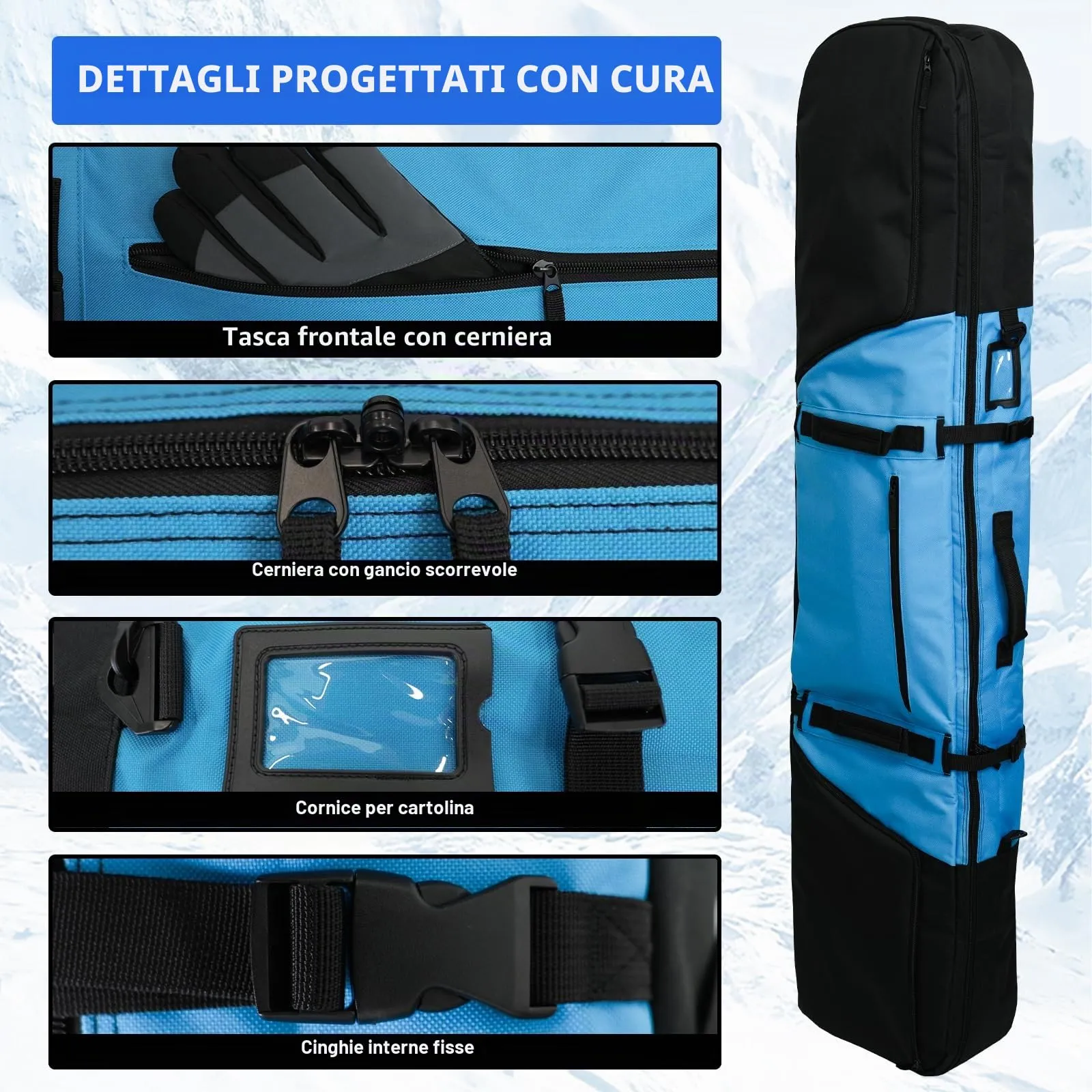 AUMTISC Borsa da Snowboard e Sci Imbottita (2921-Blue, 165 cm) - immagine 4
