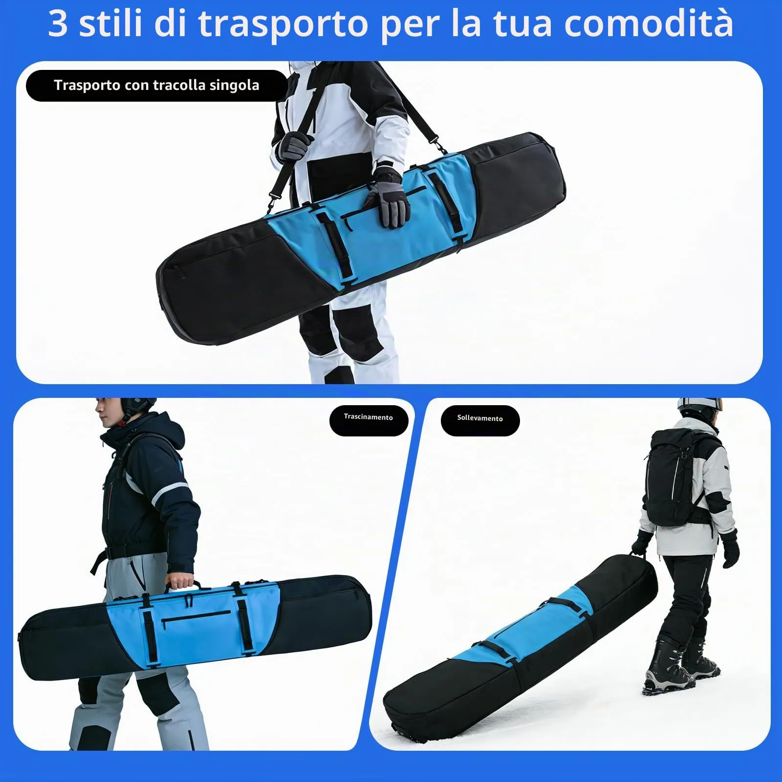 AUMTISC Borsa da Snowboard e Sci Imbottita (2921-Blue, 165 cm) - immagine 7