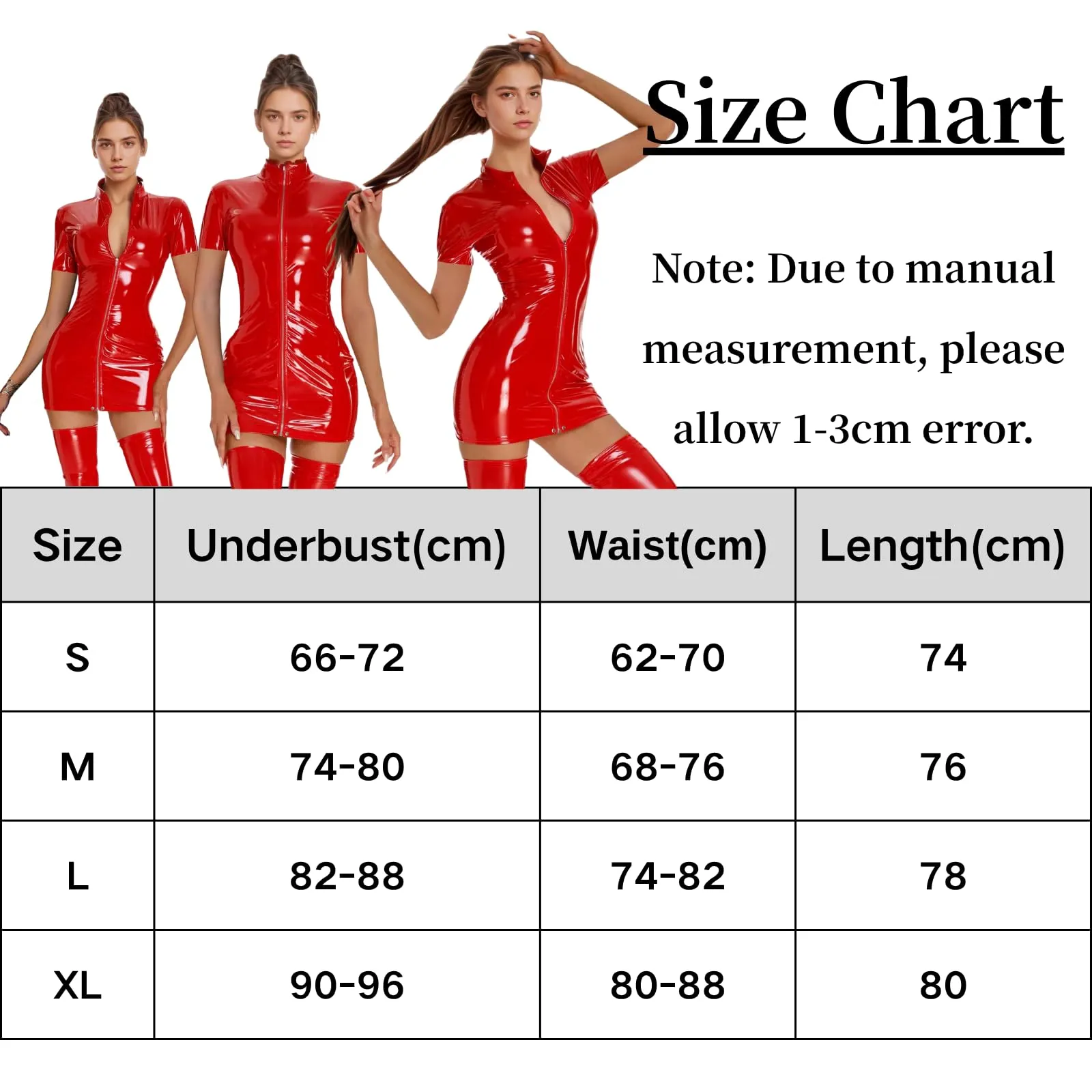 PARUPRUP Donna Vestito Mini Latex Wetlook Cerniera Frontale Rosso XL - immagine 7