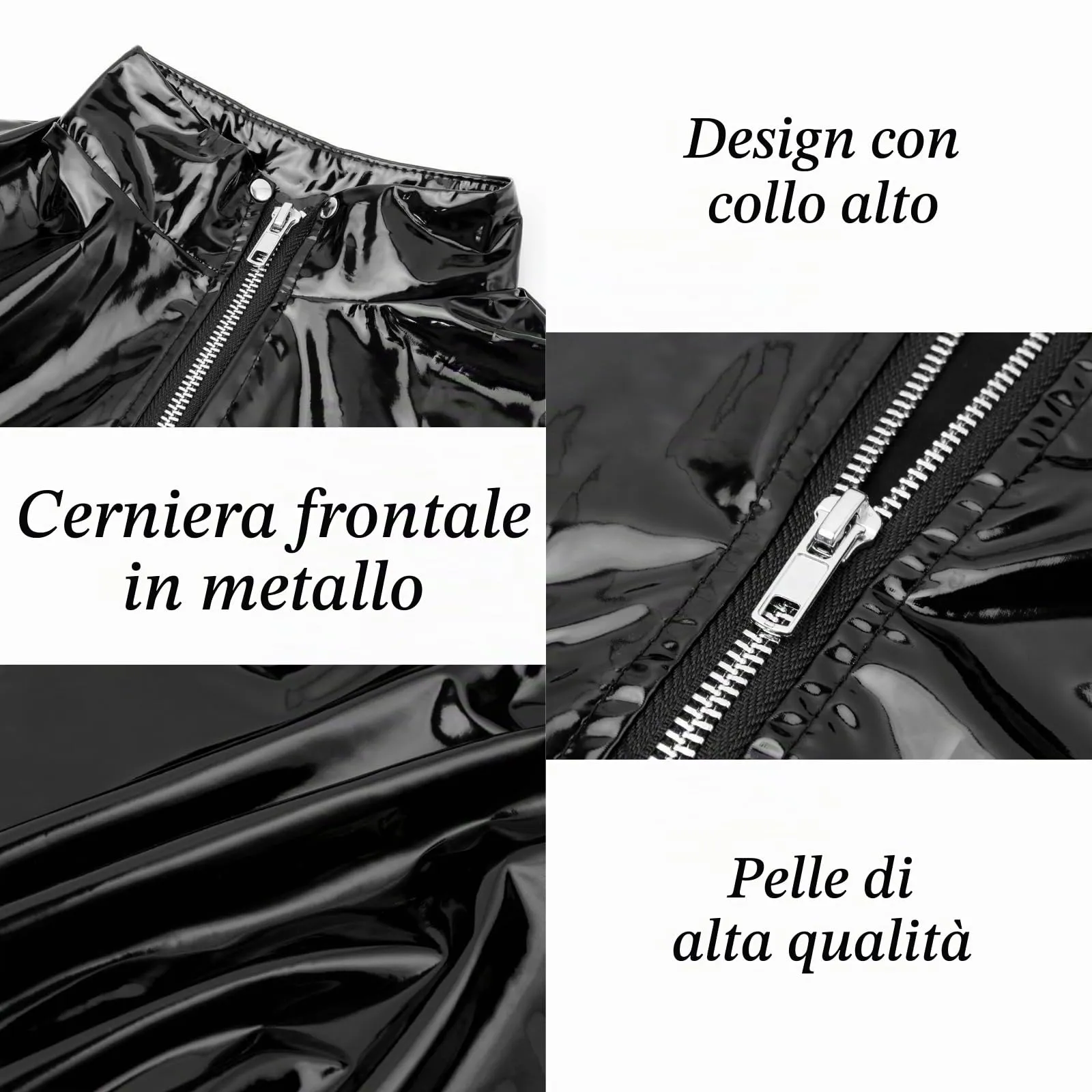 PARUPRUP Donna Mini Vestito Latex Wetlook Bodycon con Cerniera Frontale - Nero, S - immagine 5