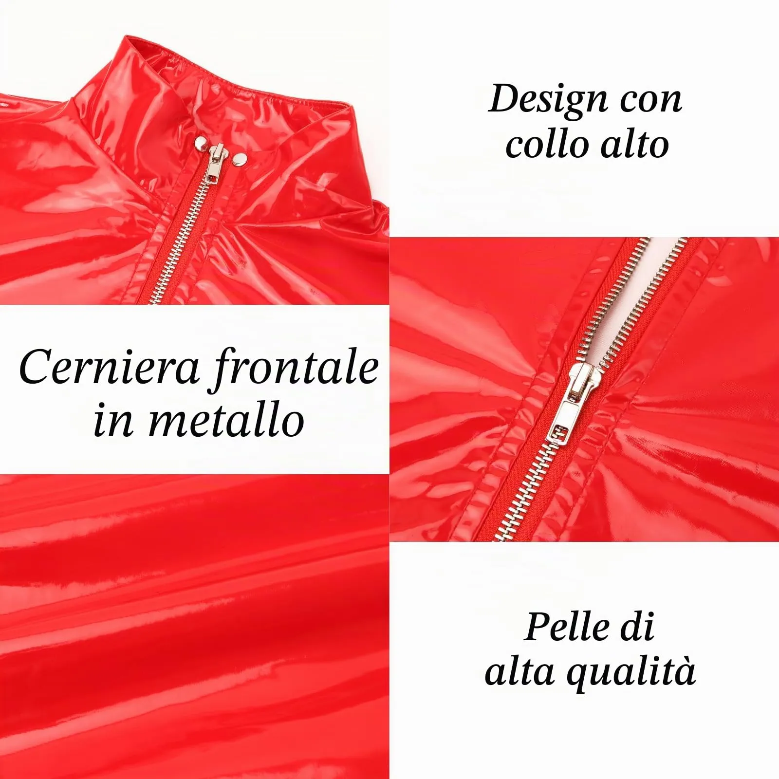 PARUPRUP Donna Mini Vestito Latex Wetlook Cerniera Frontale Rosso L - immagine 5