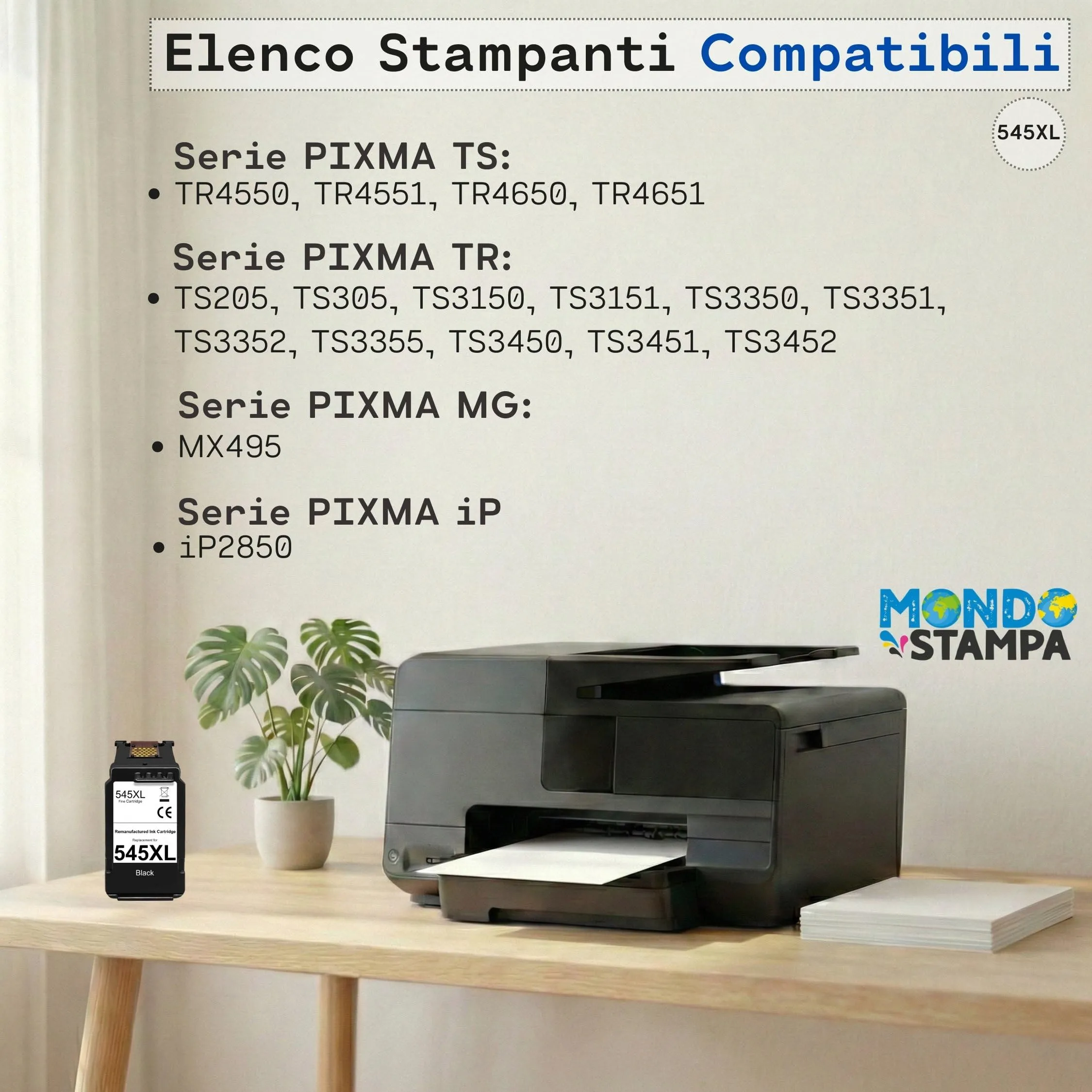 Mondo Stampa Cartuccia Nero Alta Capacità Compatibile con Canon PG-545 XL per Stampanti PIXMA MG2550, TS3150, TR4550 e Serie MG, TS, TR, MX, IP - immagine 2