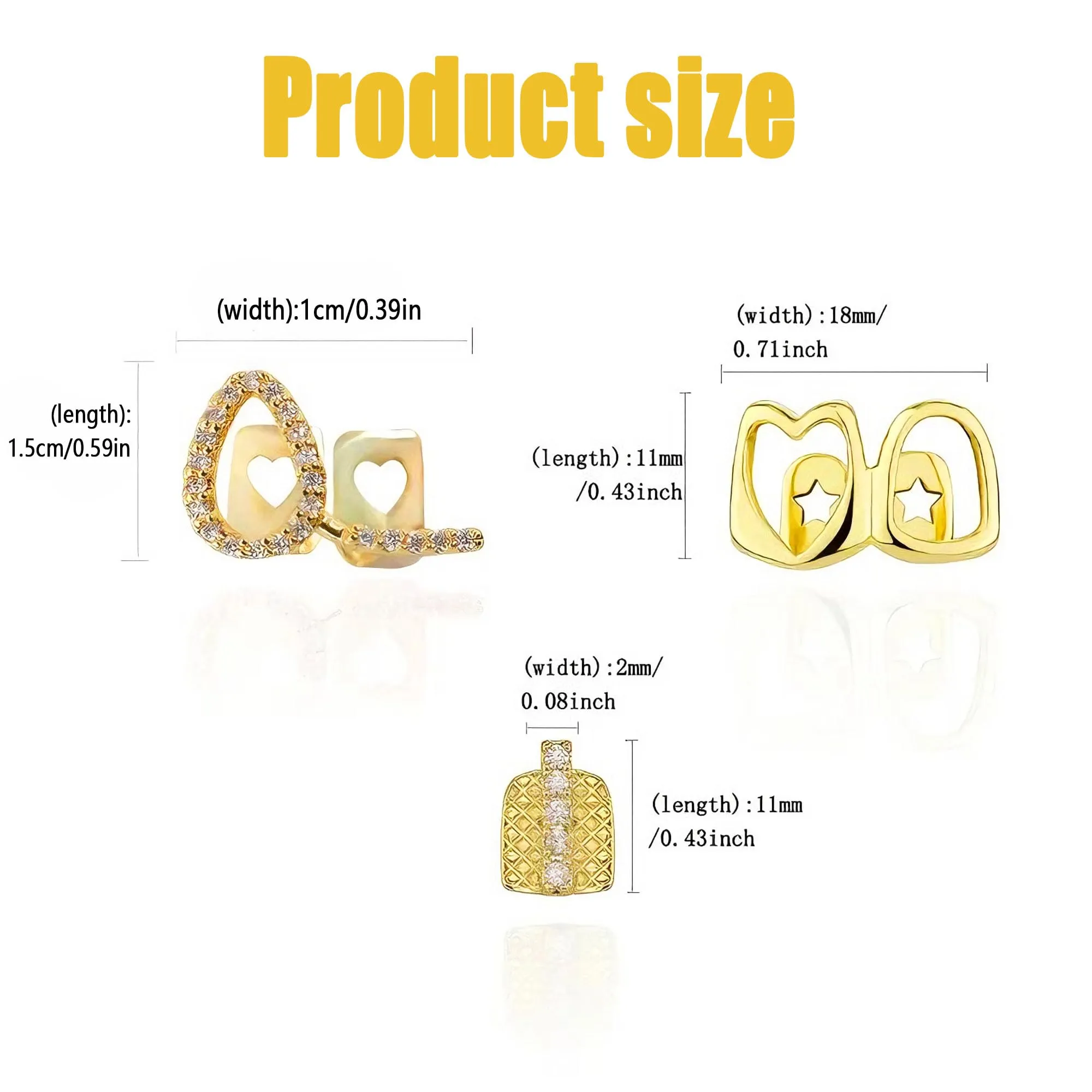 LONGHAO Set di 2 Grillz per Denti Hip Hop in Oro con 2 Forme in Silicone - immagine 2