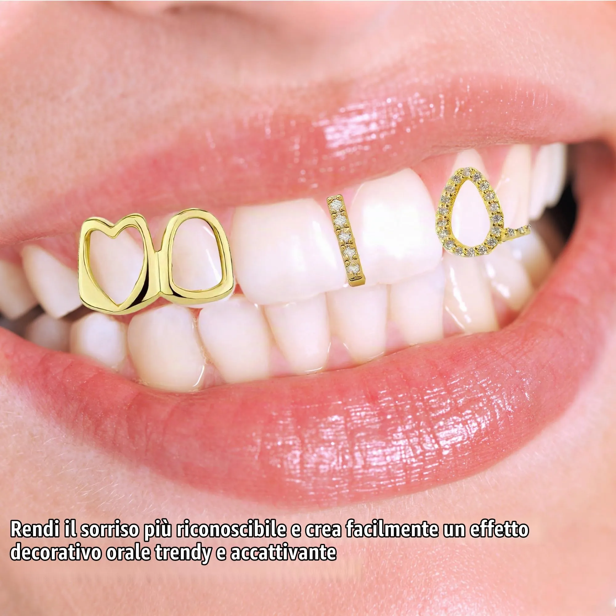 LONGHAO Set di 2 Grillz per Denti Hip Hop in Oro con 2 Forme in Silicone - immagine 3