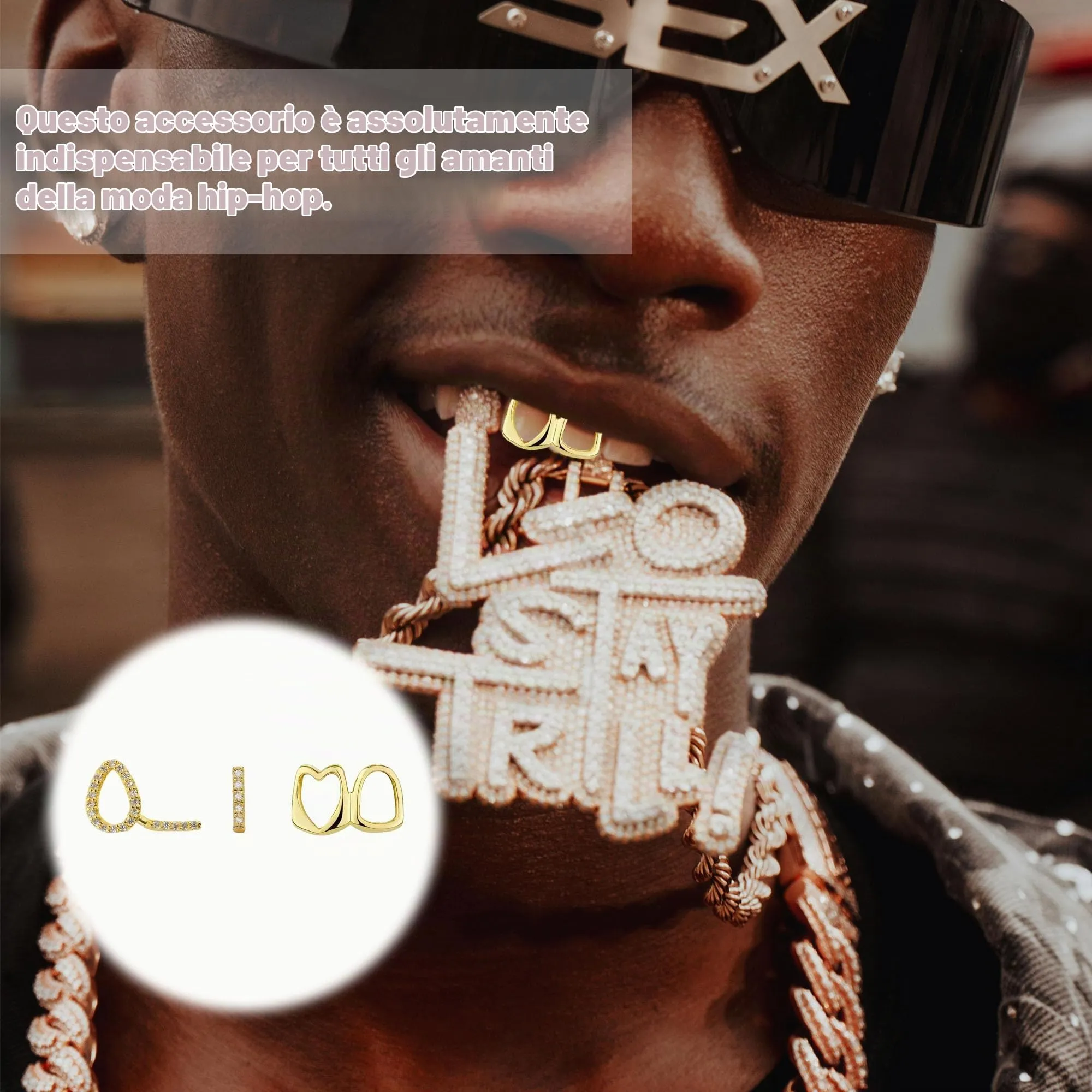 LONGHAO Set di 2 Grillz per Denti Hip Hop in Oro con 2 Forme in Silicone - immagine 5
