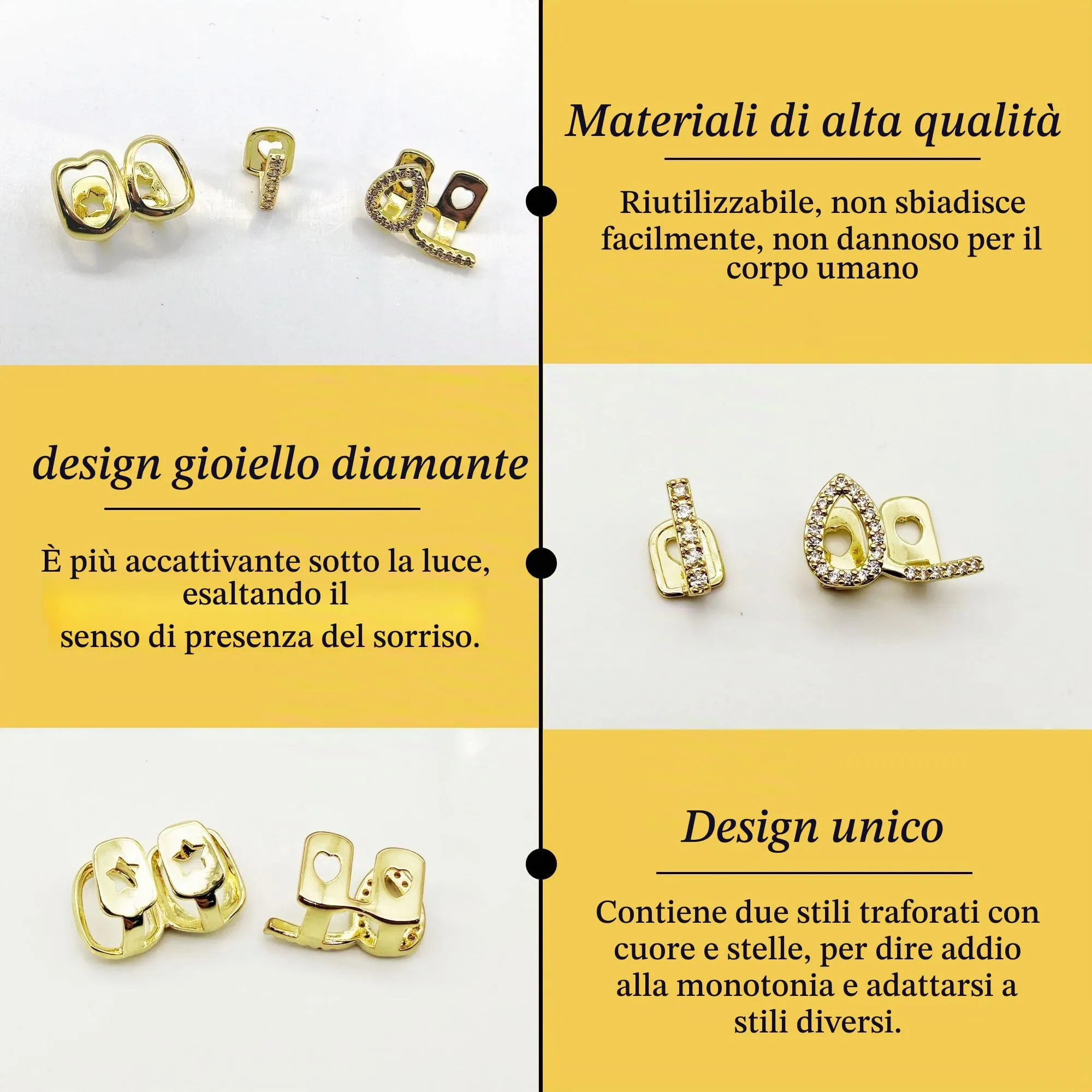 LONGHAO Set di 2 Grillz per Denti Hip Hop in Oro con 2 Forme in Silicone - immagine 6