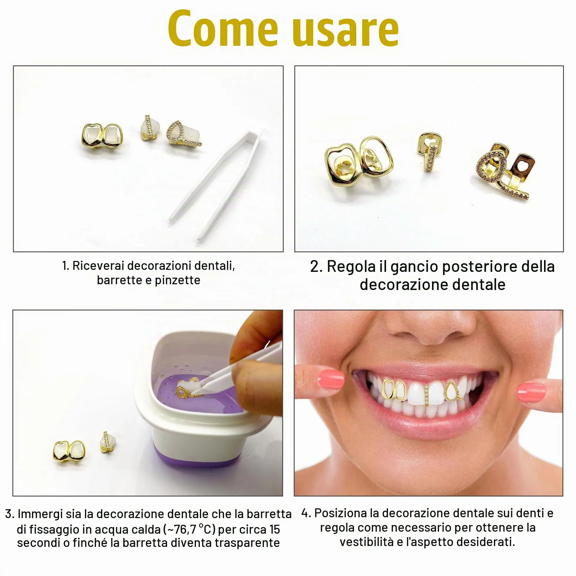 LONGHAO Set di 2 Grillz per Denti Hip Hop in Oro con 2 Forme in Silicone - immagine 8