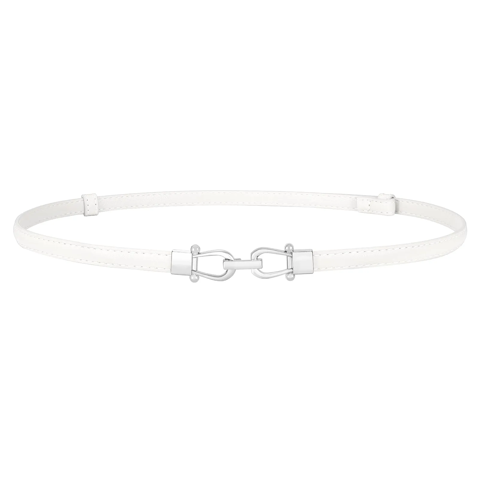 LEACOOLKEY Cintura Sottile in Pelle per Donna, Bianco con Fibbia Argentata, 120cm - immagine 1