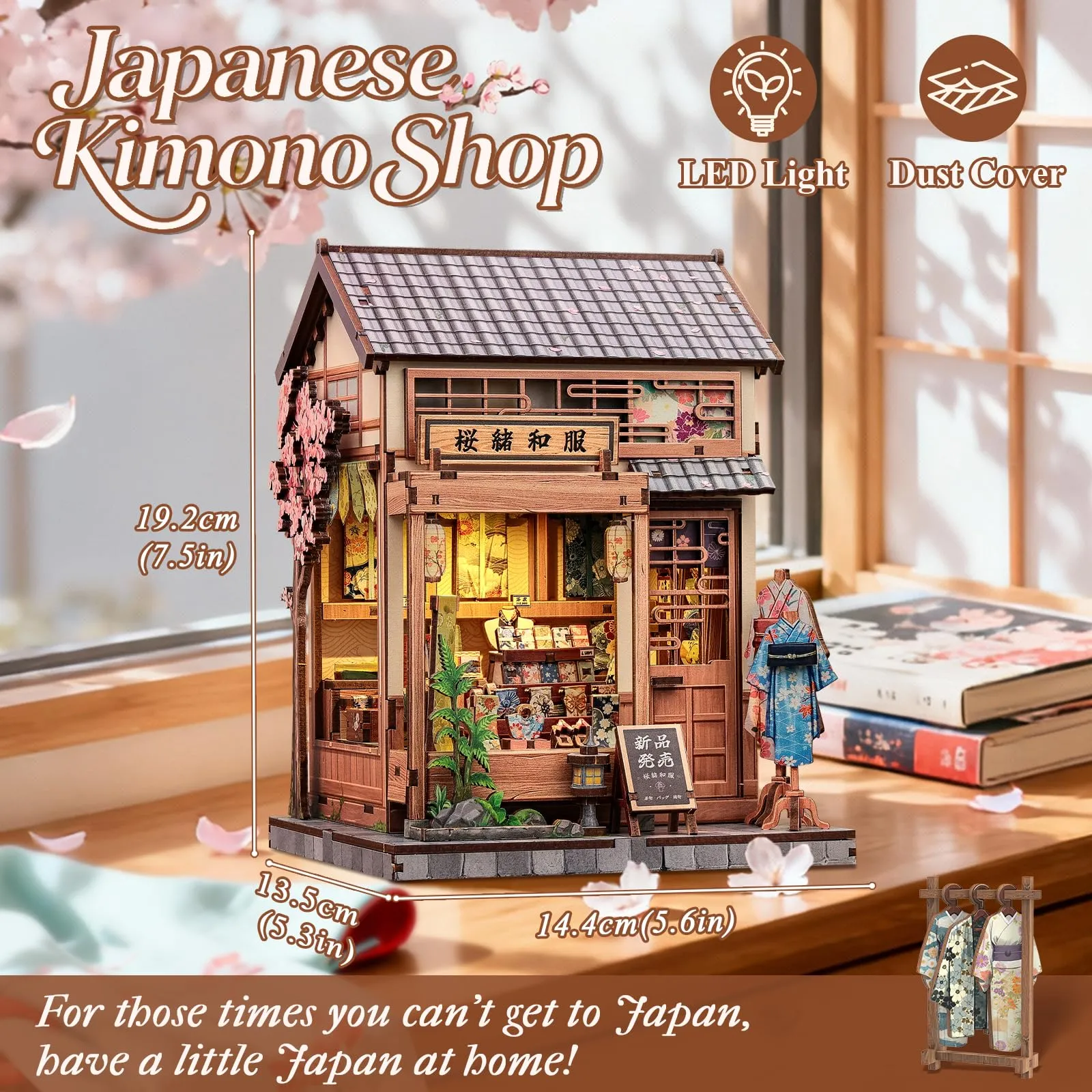 CUTEBEE Japanese Sakura Kimono Book Nook Kit 3D Wooden Puzzle Miniature House 1:24 - immagine 4