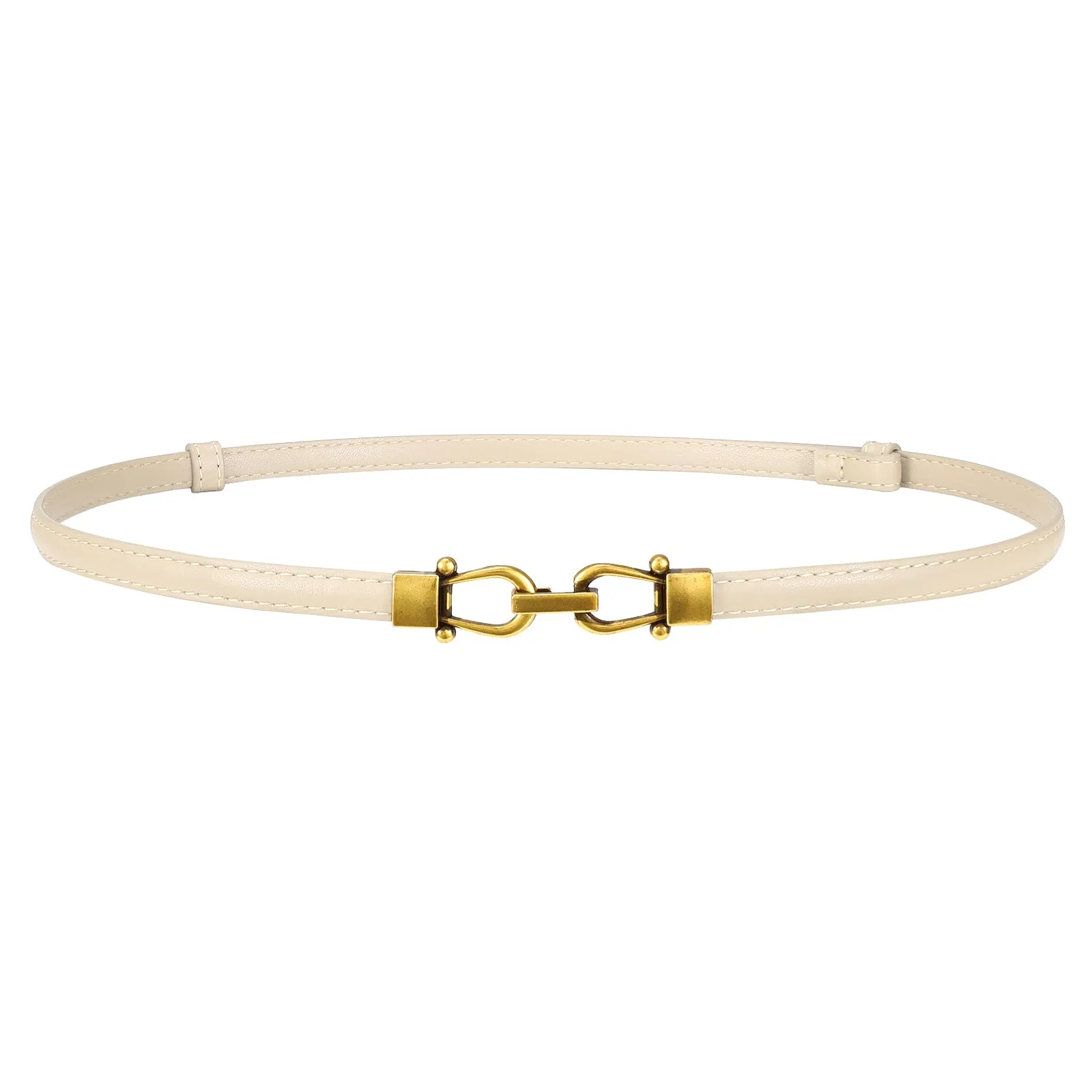 LEACOOLKEY Cintura Sottile in Pelle per Donna, Beige, Fibbia in Oro Antico, 105cm - immagine 1