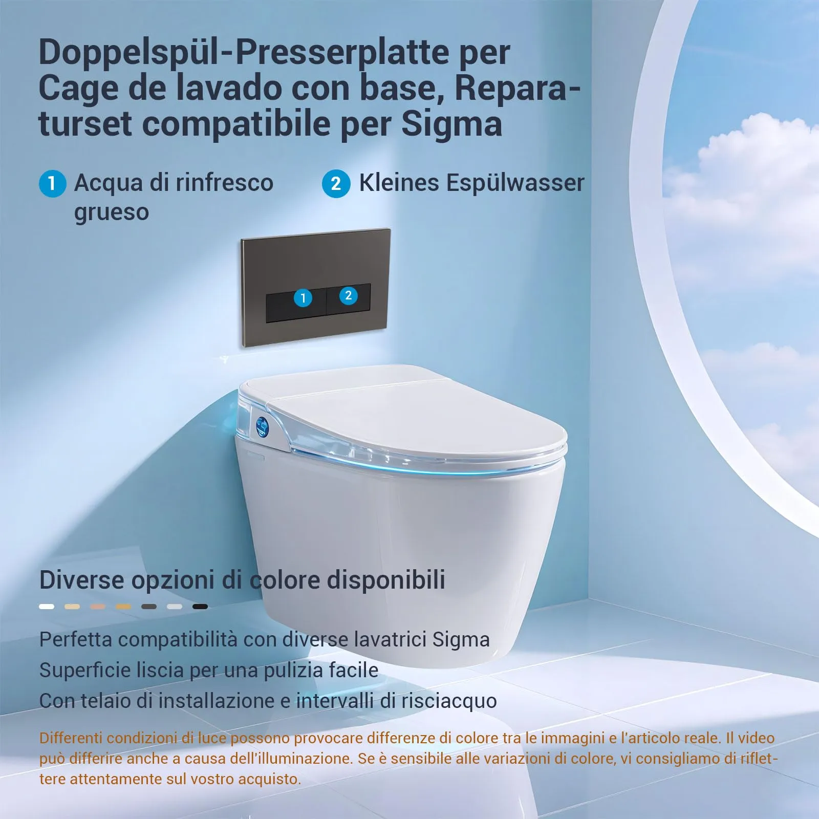 Mendorio Placca di Comando WC per Geberit Sigma, UP300 e UP320, Piastra Doppio Scarico, 246×164 mm, Grigio Scuro Opaco e Nero Opaco - immagine 2