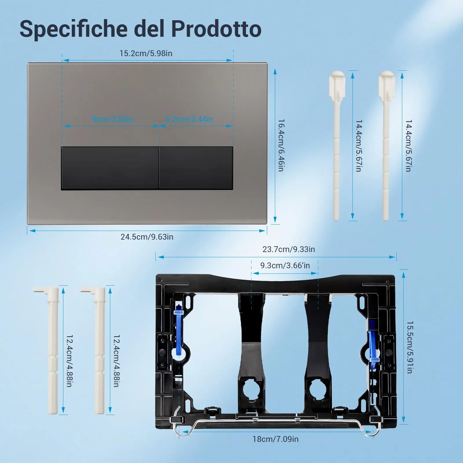 Mendorio Placca di Comando WC per Geberit Sigma, UP300 e UP320, Piastra Doppio Scarico, 246×164 mm, Grigio Scuro Opaco e Nero Opaco - immagine 4