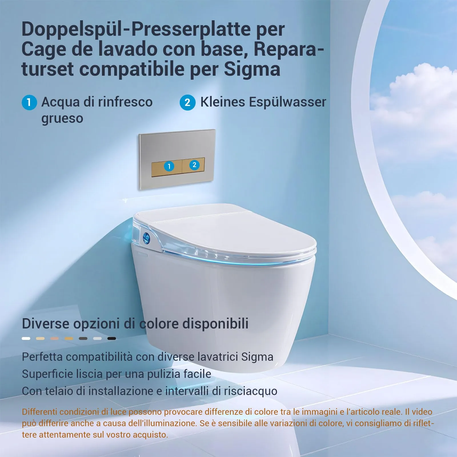 Mendorio Placca di Comando WC per Geberit Sigma, UP300 e UP320, Piastra Doppio Scarico, 246×164 mm (Argento Opaco & Oro Opaco Pulsante) - immagine 2