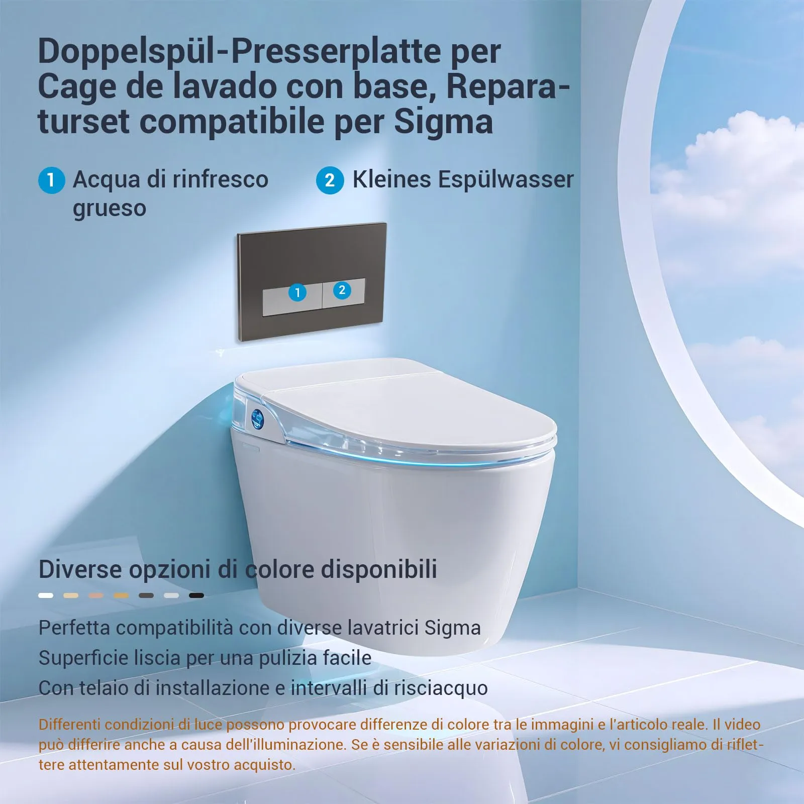 Mendorio Placca di Comando WC per Geberit Sigma, UP300 e UP320, Piastra Doppio Scarico, 246×164 mm, Grigio Scuro Opaco e Argento Opaco - immagine 2