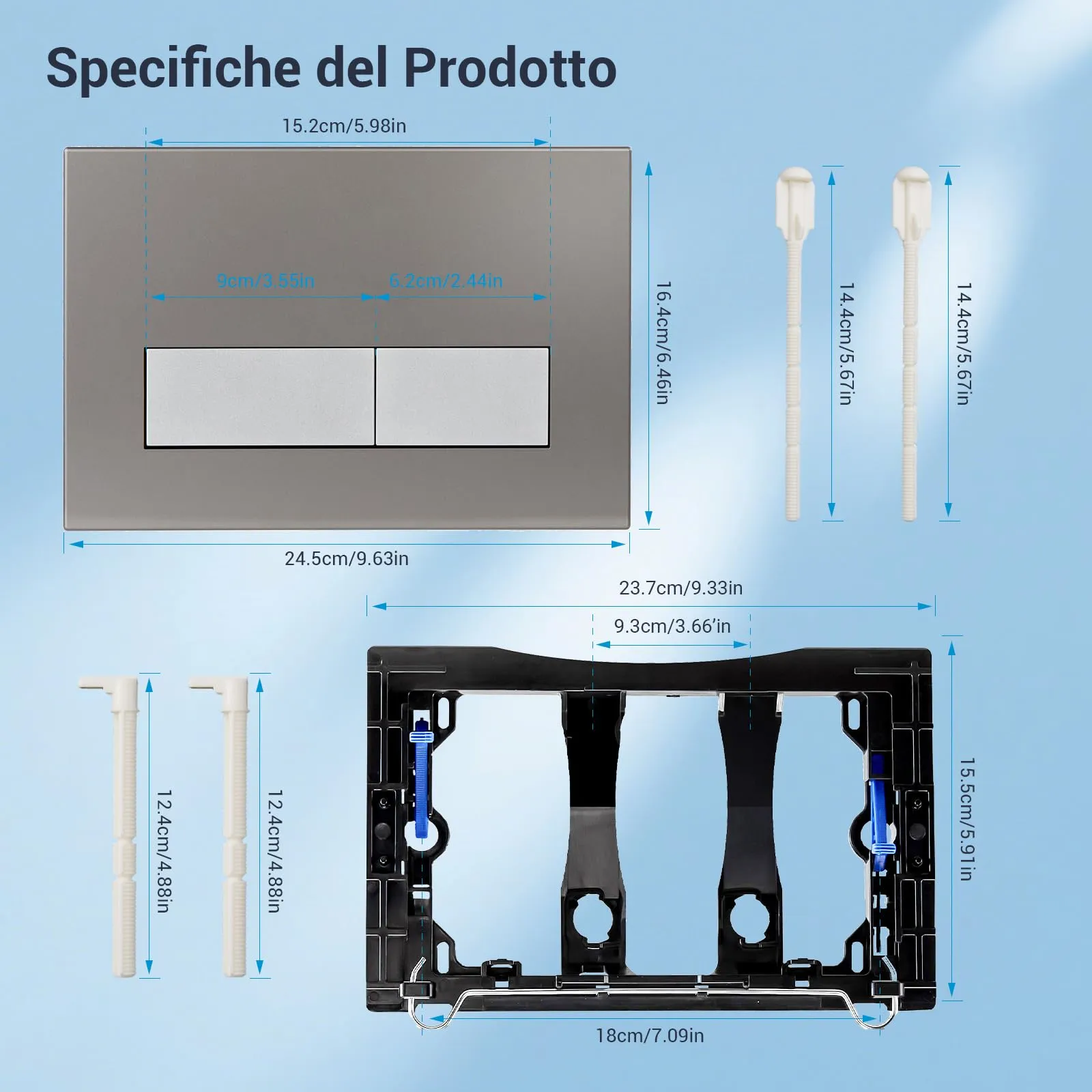 Mendorio Placca di Comando WC per Geberit Sigma, UP300 e UP320, Piastra Doppio Scarico, 246×164 mm, Grigio Scuro Opaco e Argento Opaco - immagine 4