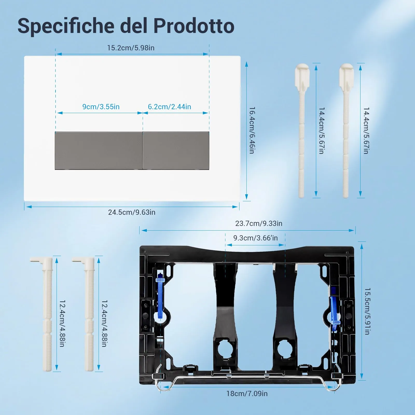 Mendorio Placca di Comando WC per Geberit Sigma, UP300 e UP320, Piastra Doppio Scarico, 246×164 mm, Bianco Opaco e Grigio Scuro Opaco - immagine 4
