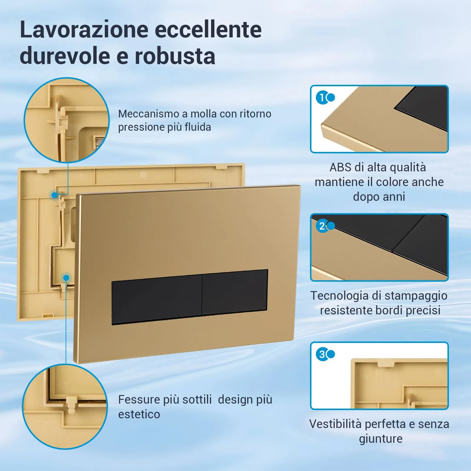 Mendorio Placca di Comando WC per Geberit Sigma, UP300 e UP320, Piastra Doppio Scarico, 246×164 mm, Oro Opaco e Nera Opaco - immagine 3