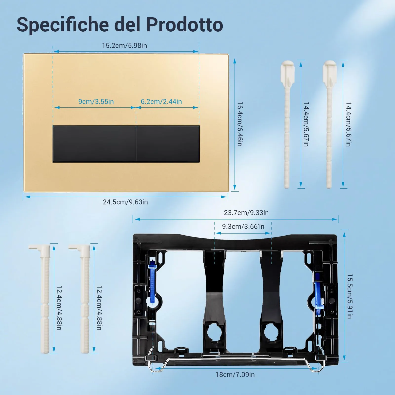 Mendorio Placca di Comando WC per Geberit Sigma, UP300 e UP320, Piastra Doppio Scarico, 246×164 mm, Oro Opaco e Nera Opaco - immagine 4