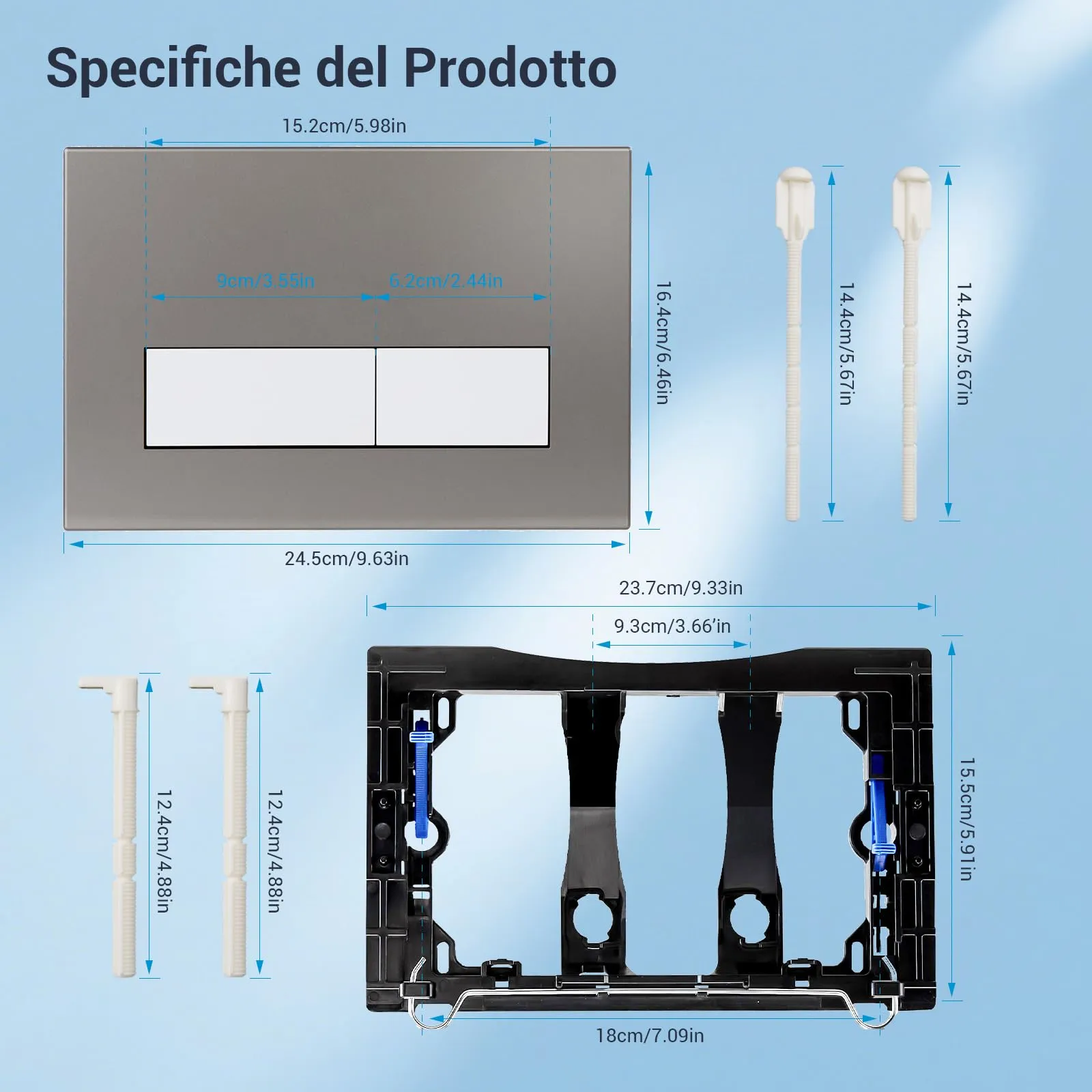 Mendorio Placca di Comando WC Compatibile con Geberit Sigma, UP300 e UP320, Doppio Scarico, 246×164 mm, Grigio Scuro Opaco e Bianco Opaco Pulsante - immagine 4