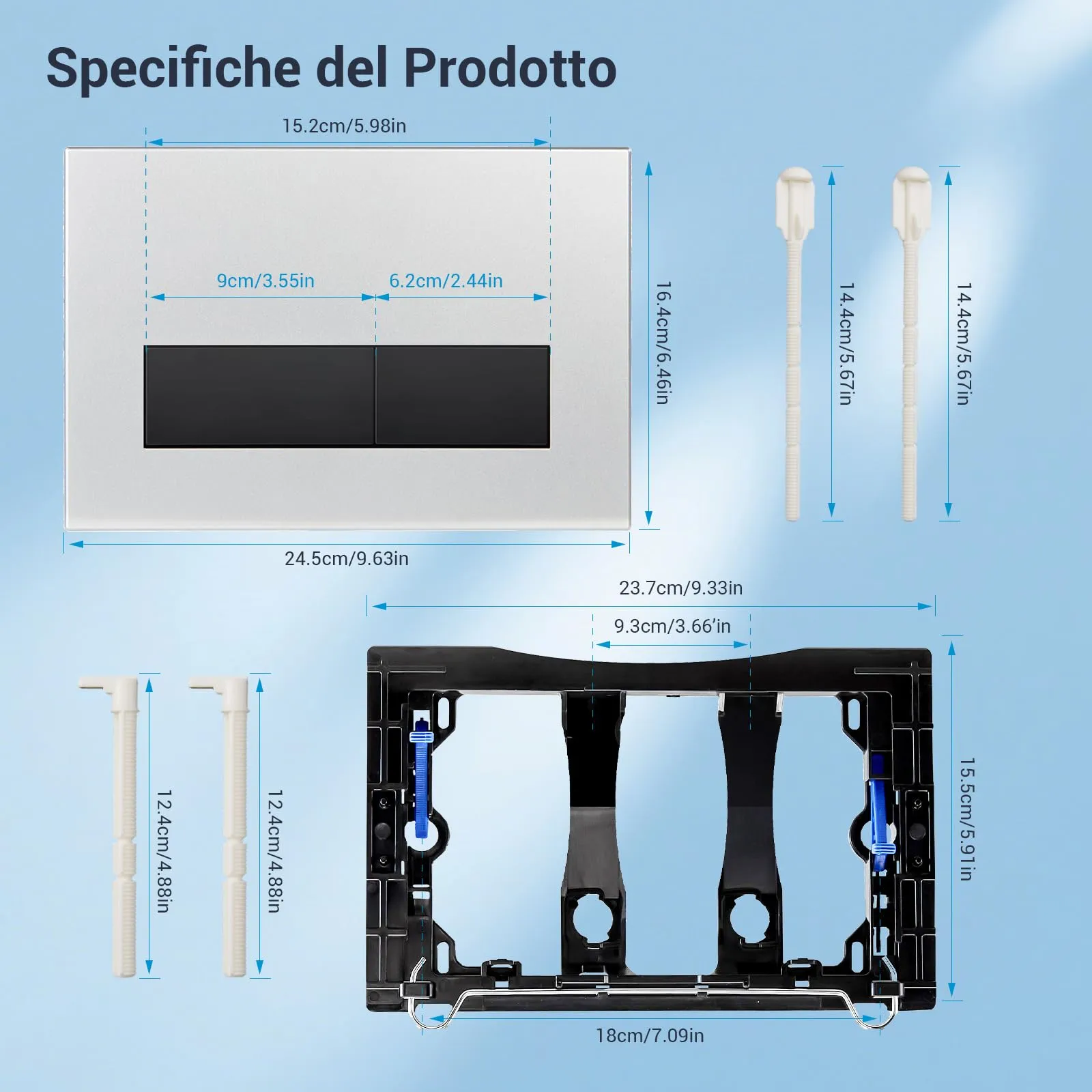 Mendorio Placca di Comando WC per Geberit Sigma, UP300 e UP320, Piastra Doppio Scarico, 246×164 mm, Argento Opaco e Nero Opaco - immagine 4