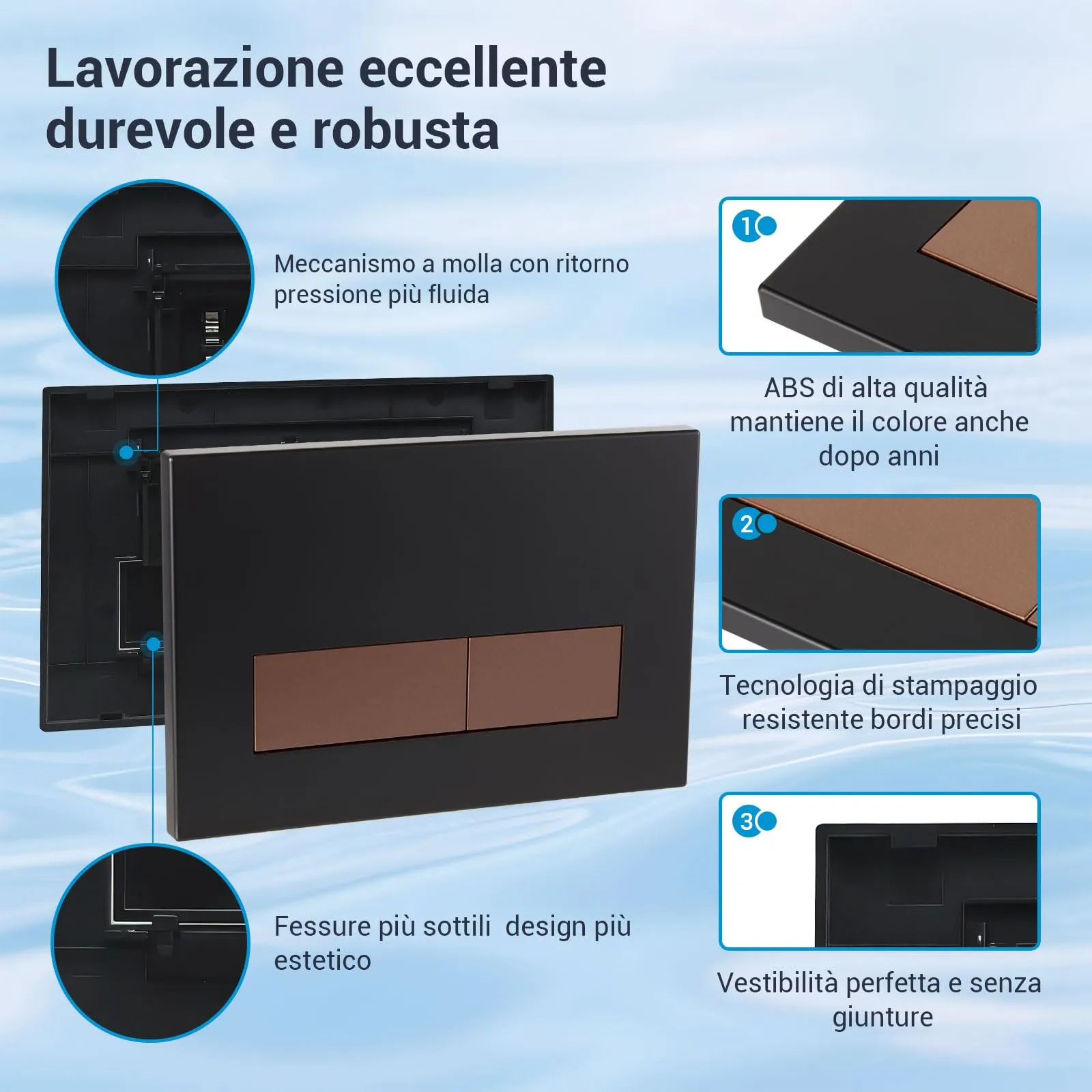Mendorio Placca di Comando WC per Geberit Sigma, UP300 e UP320, Piastra Doppio Scarico, 246×164 mm, Nero Opaco e Bronzo Opaco - immagine 3