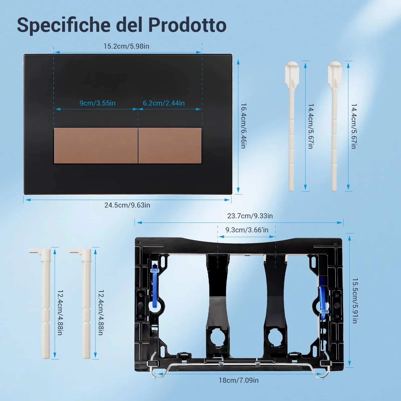 Mendorio Placca di Comando WC per Geberit Sigma, UP300 e UP320, Piastra Doppio Scarico, 246×164 mm, Nero Opaco e Bronzo Opaco - immagine 4