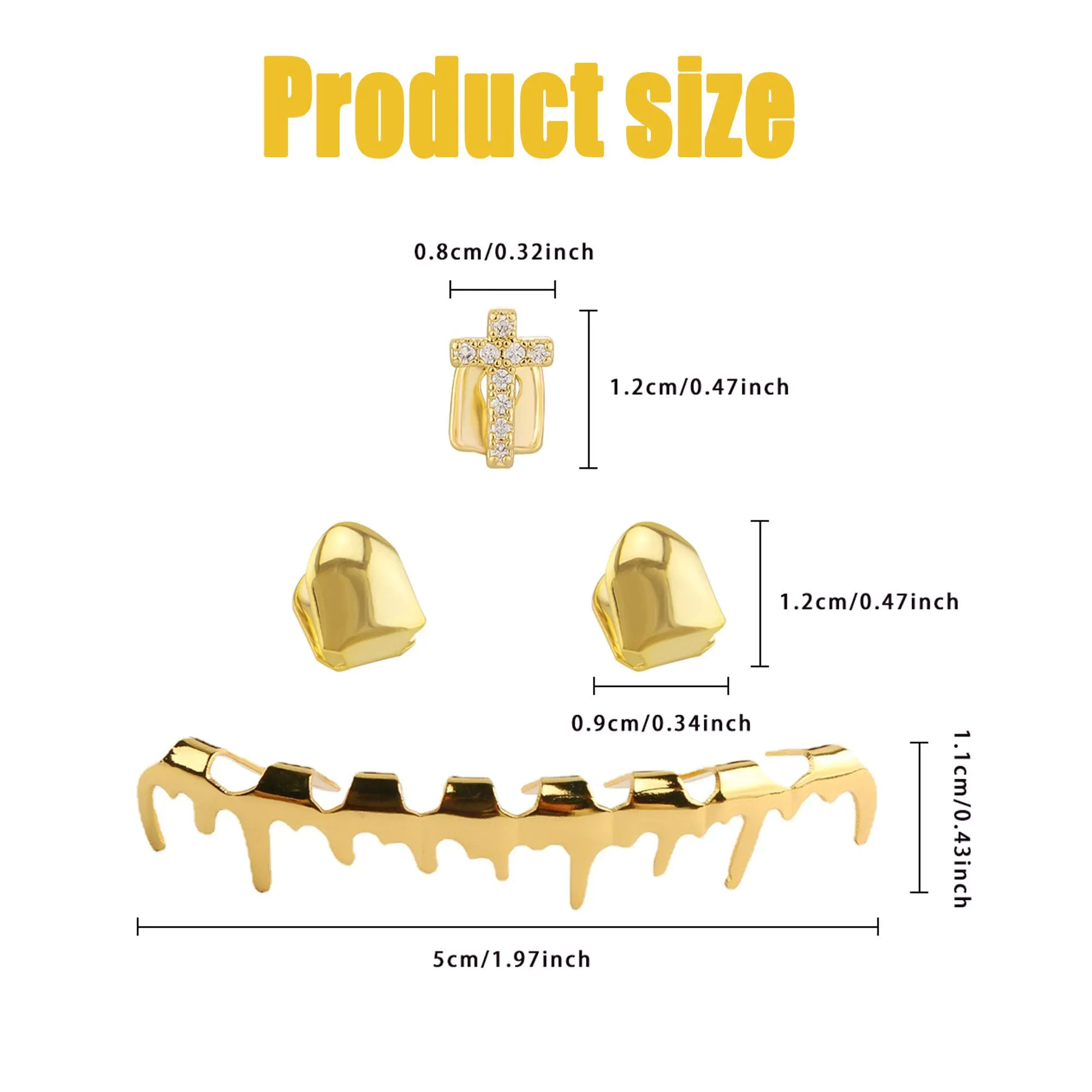 LONGHAO Set di 2 Grillz Denti Dorati Hip Hop con 2 Forme in Silicone - immagine 2