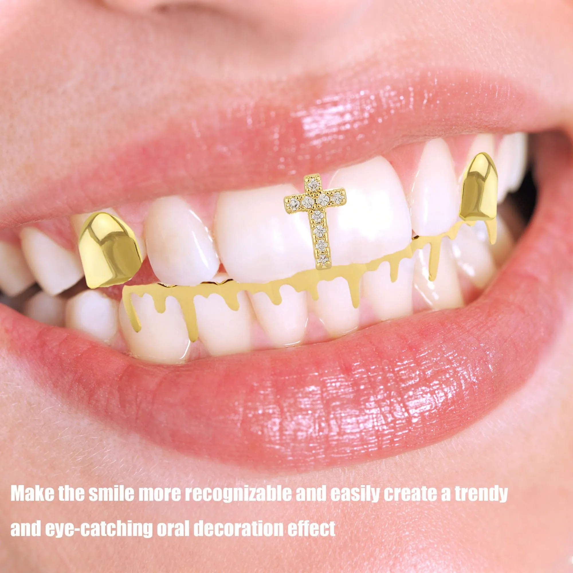 LONGHAO Set di 2 Grillz Denti Dorati Hip Hop con 2 Forme in Silicone - immagine 3