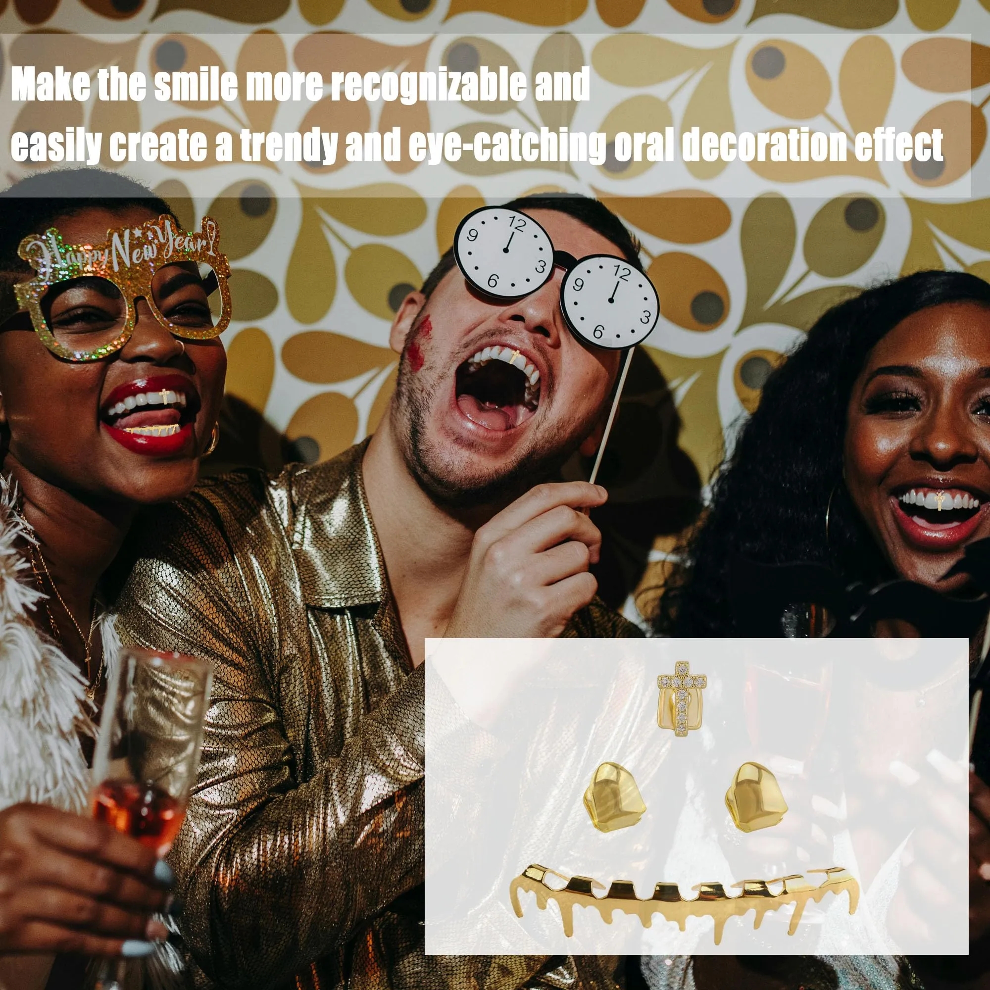 LONGHAO Set di 2 Grillz Denti Dorati Hip Hop con 2 Forme in Silicone - immagine 4