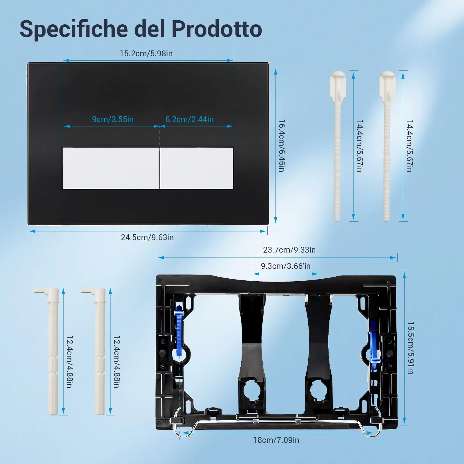Mendorio Placca di Comando WC Compatibile con Geberit Sigma, UP300 e UP320, Piastra Doppio Scarico, 246×164 mm, Nero Opaco e Bianco Opaco - immagine 4