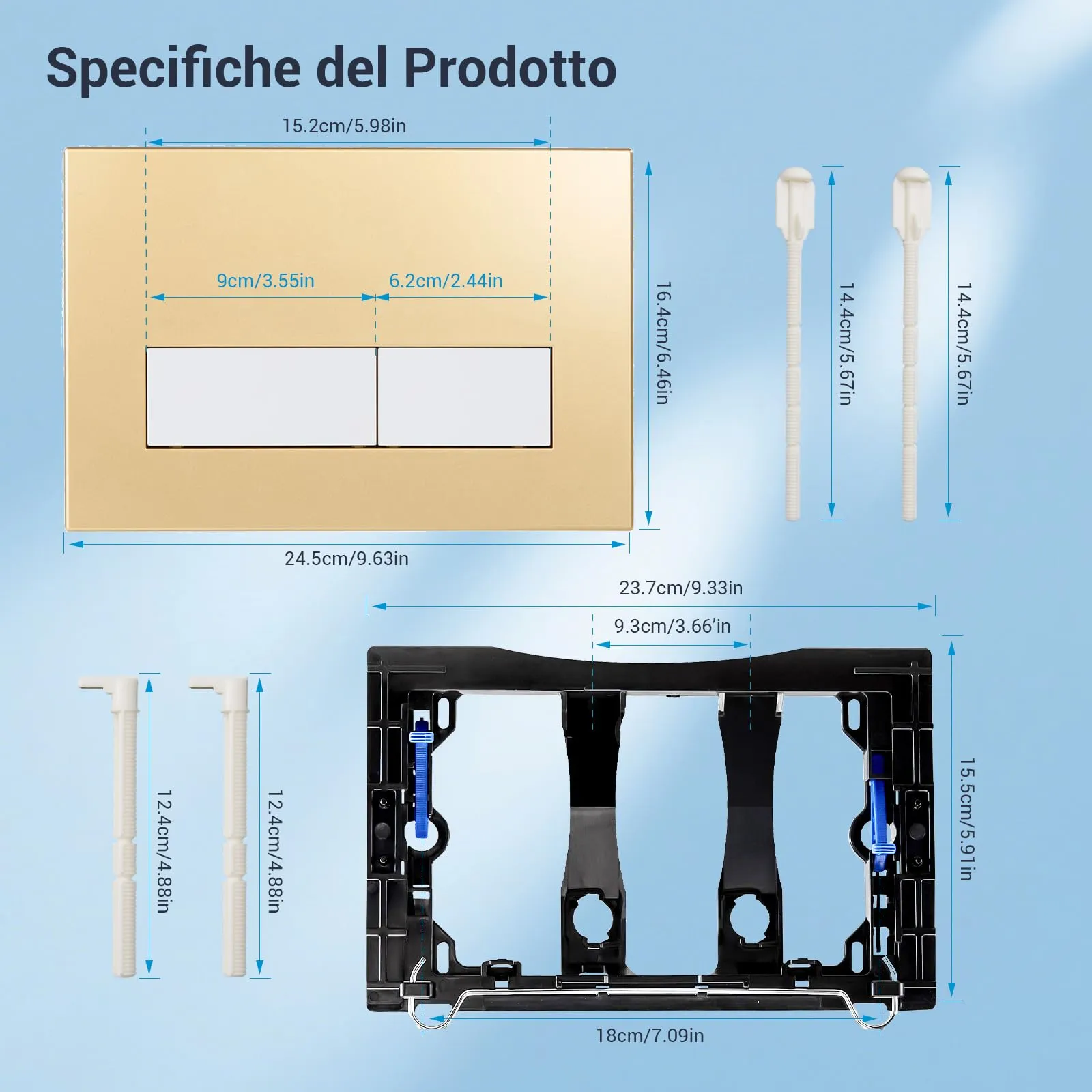 Mendorio Placca di Comando WC per Geberit Sigma, UP300 e UP320, Doppio Scarico, 246×164 mm, Oro Opaco e Bianco Opaco - immagine 4