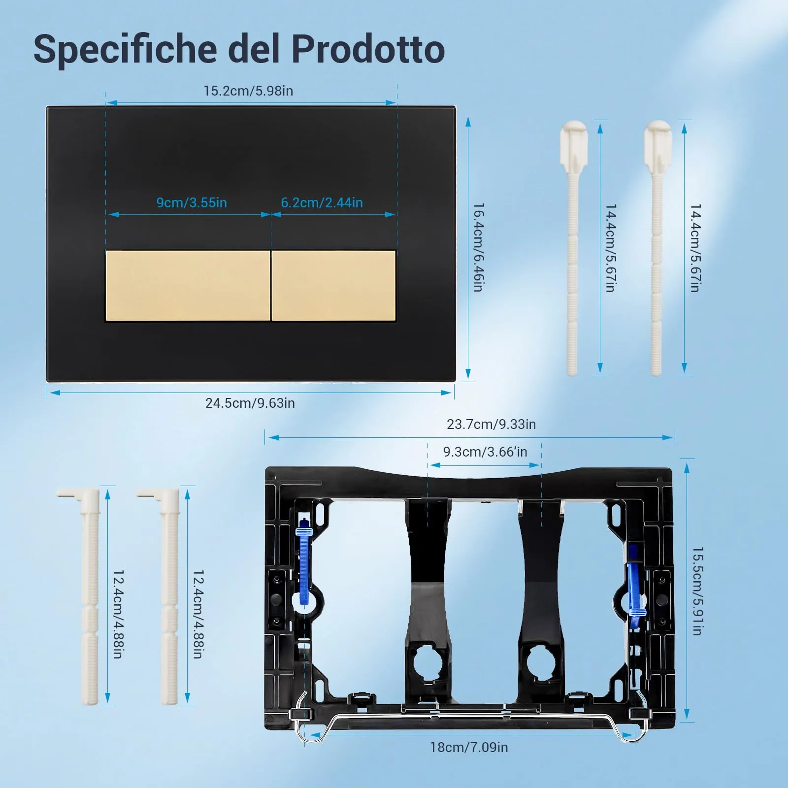 Mendorio Placca di Comando WC per Geberit Sigma, UP300 e UP320, Piastra Doppio Scarico, 246×164 mm, Nero Opaco e Oro Opaco - immagine 4