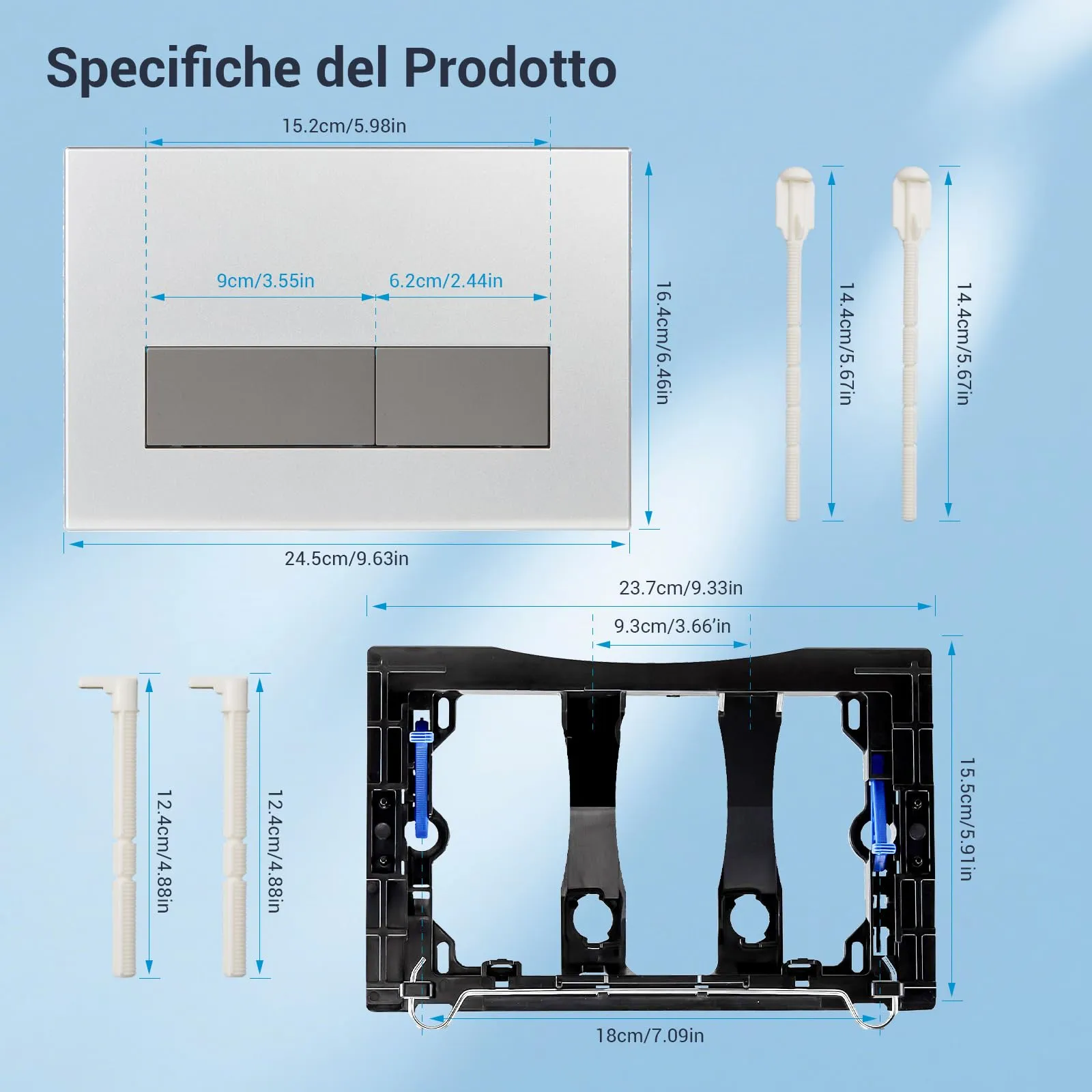 Mendorio Placca di Comando WC per Geberit Sigma, UP300 e UP320, Piastra Doppio Scarico, 246×164 mm, Argento Opaco e Grigio Scuro Opaco - immagine 4