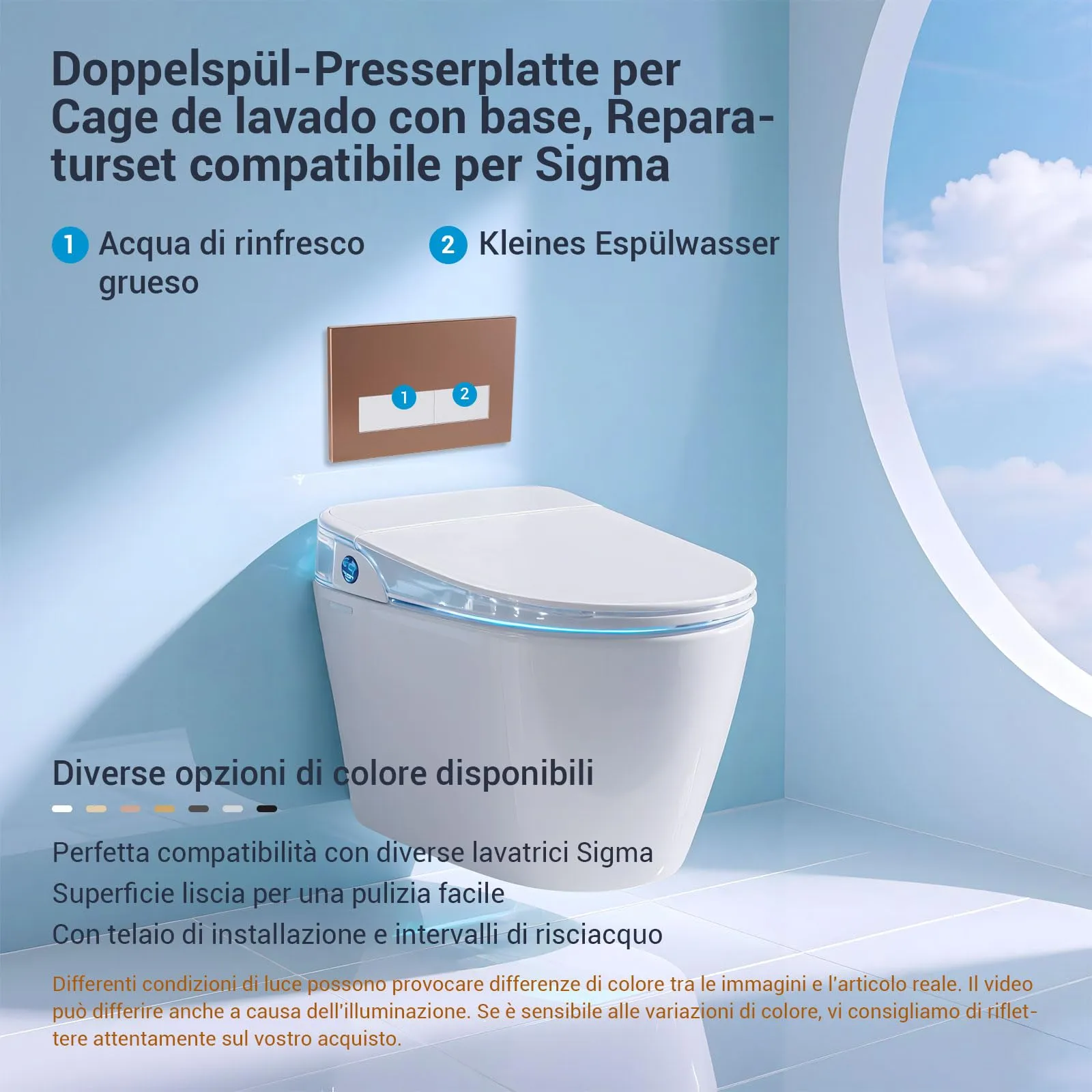 Mendorio Placca di Comando WC per Geberit Sigma, UP300 e UP320, Piastra Doppio Scarico, 246×164 mm, Bronzo Opaco e Bianco Opaco Pulsante - immagine 2