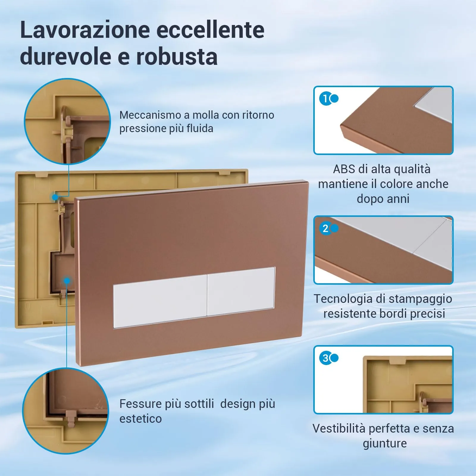 Mendorio Placca di Comando WC per Geberit Sigma, UP300 e UP320, Piastra Doppio Scarico, 246×164 mm, Bronzo Opaco e Bianco Opaco Pulsante - immagine 3