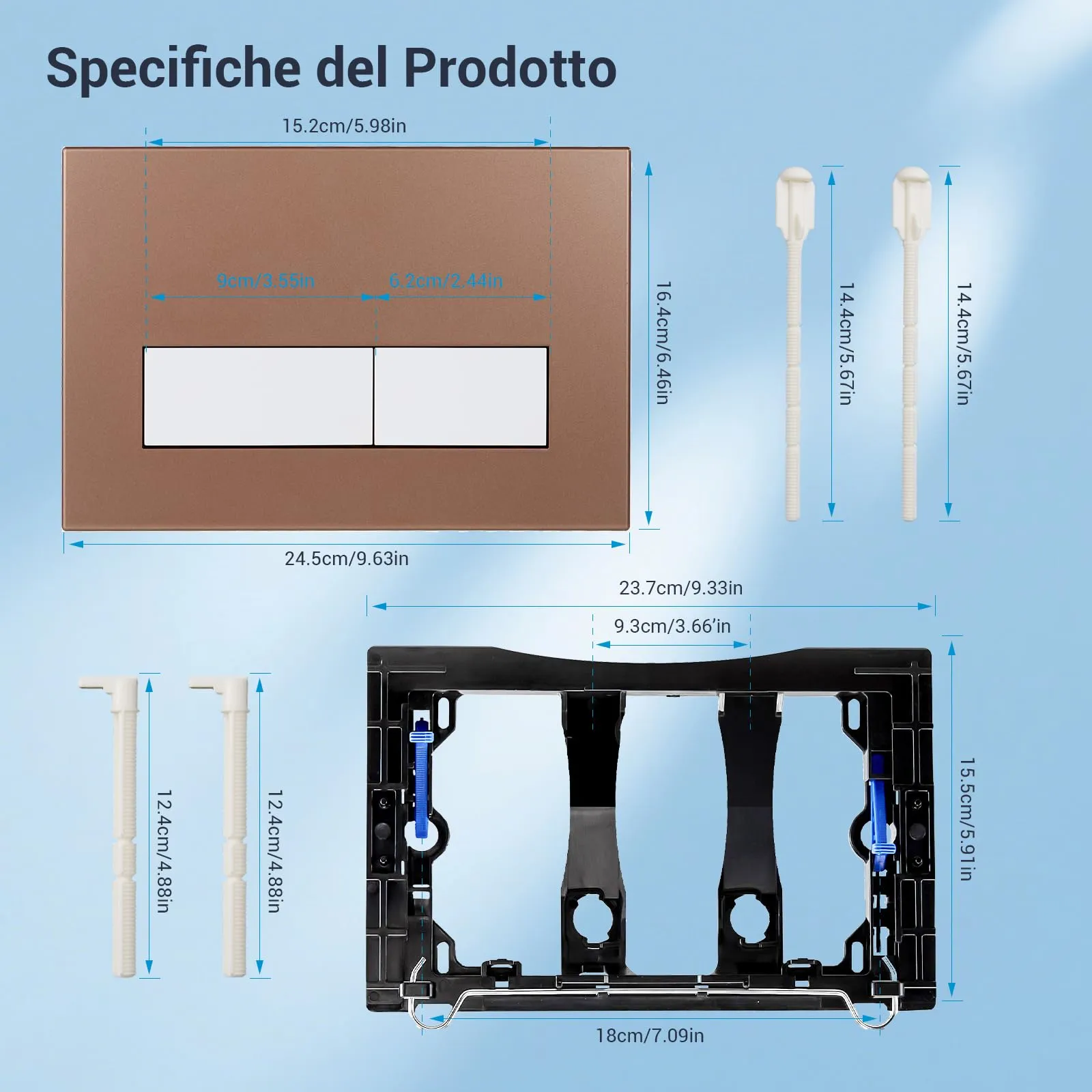 Mendorio Placca di Comando WC per Geberit Sigma, UP300 e UP320, Piastra Doppio Scarico, 246×164 mm, Bronzo Opaco e Bianco Opaco Pulsante - immagine 4