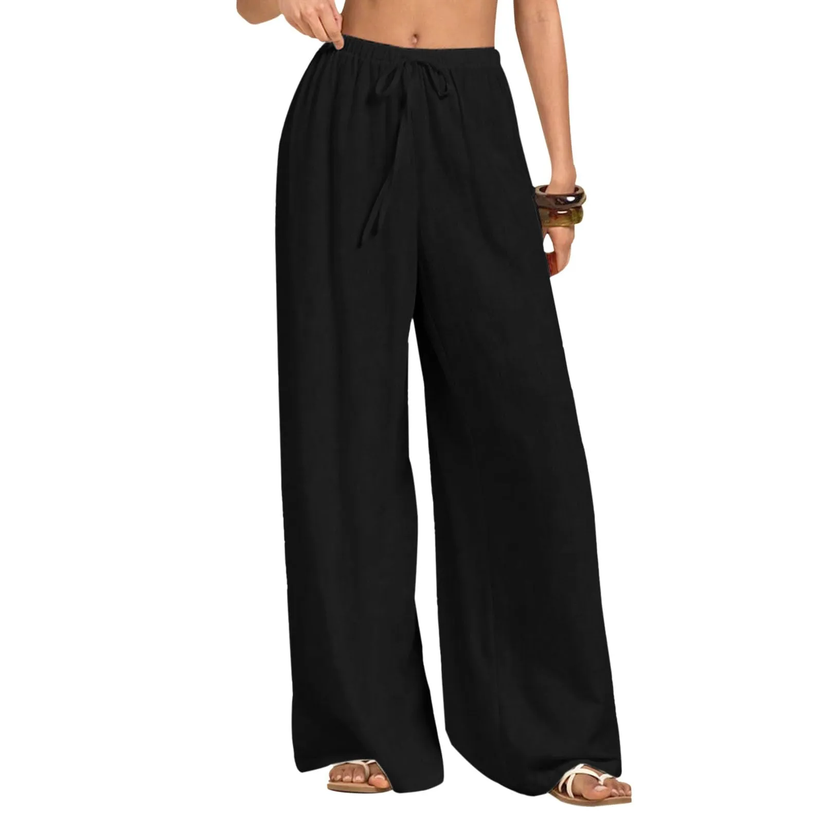 Neteson Pantaloni in Lino Donna Larghi con Vita Elastica - immagine 1