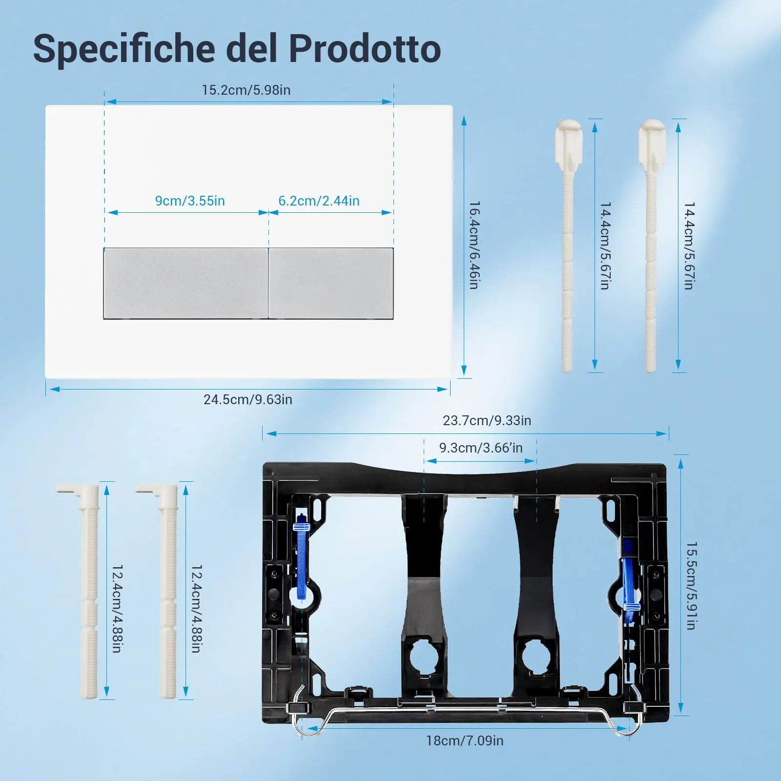 Mendorio Placca di Comando WC per Geberit Sigma, UP300 e UP320, Doppio Scarico, 246x164 mm, Bianco Opaco e Argento Opaco - immagine 4