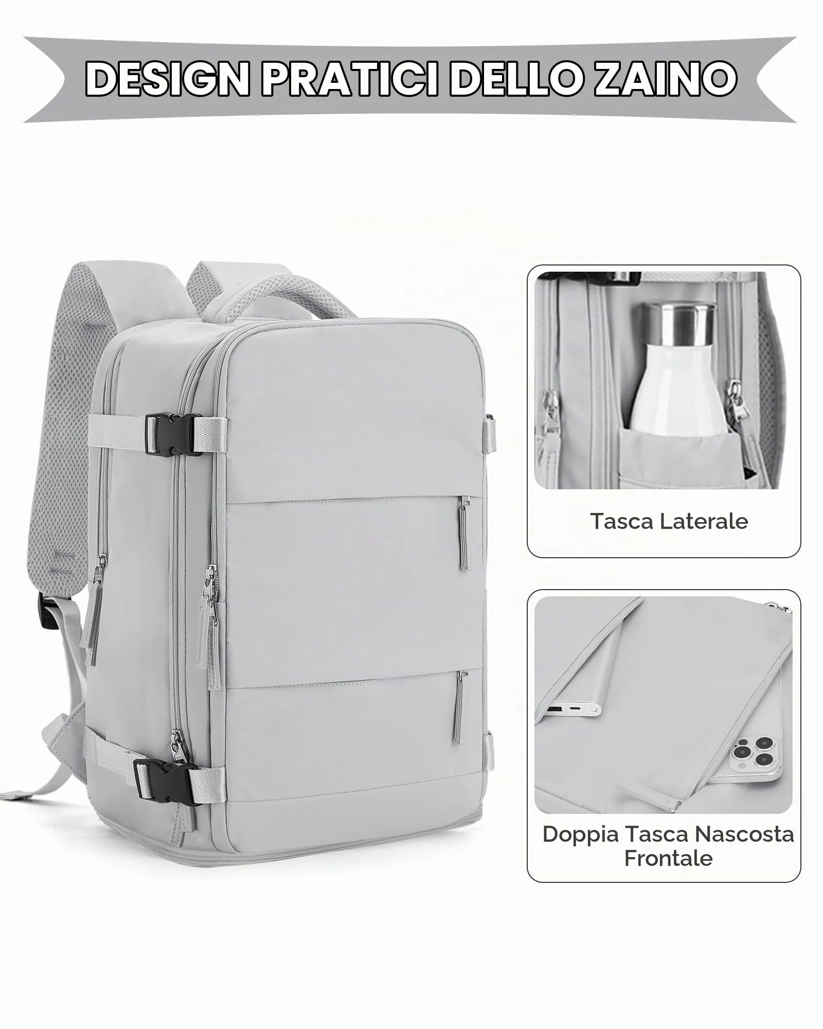 SZLX Zaino da Viaggio Bagaglio a Mano per Ryanair, Wizzair, Easyjet, Compatibile con Laptop 14 Pollici, con Scomparto Scarpe, 40x20x25 cm - immagine 4