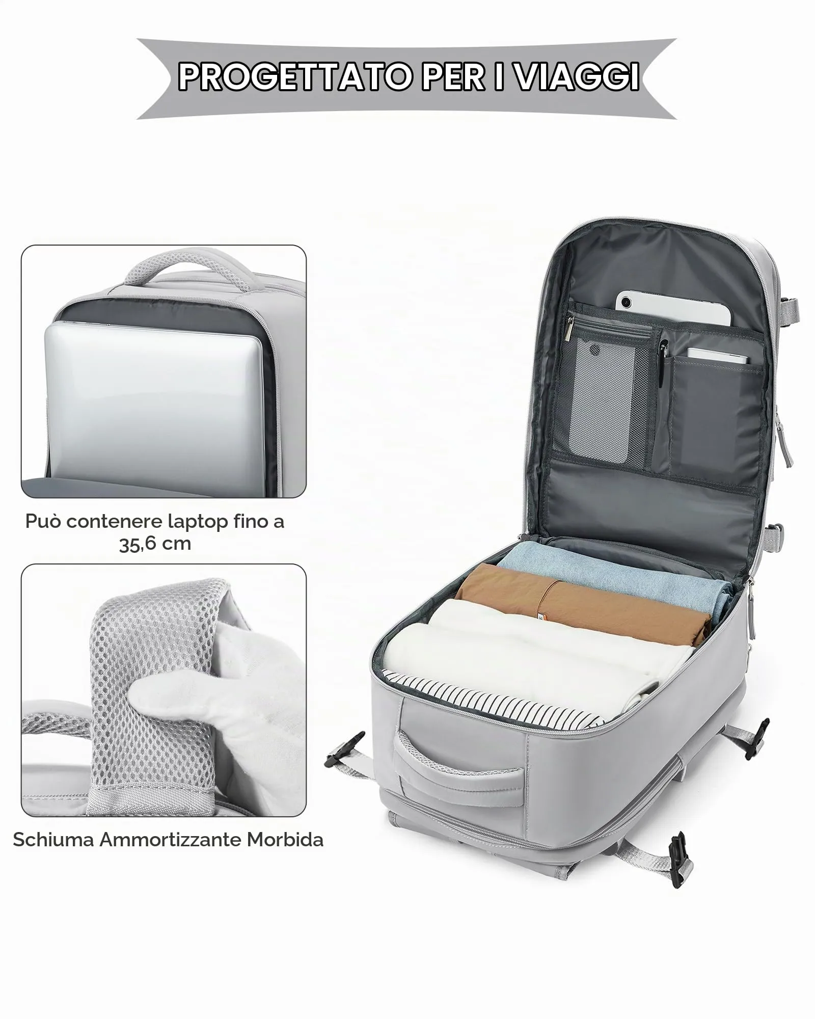 SZLX Zaino da Viaggio Bagaglio a Mano per Ryanair, Wizzair, Easyjet, Compatibile con Laptop 14 Pollici, con Scomparto Scarpe, 40x20x25 cm - immagine 6