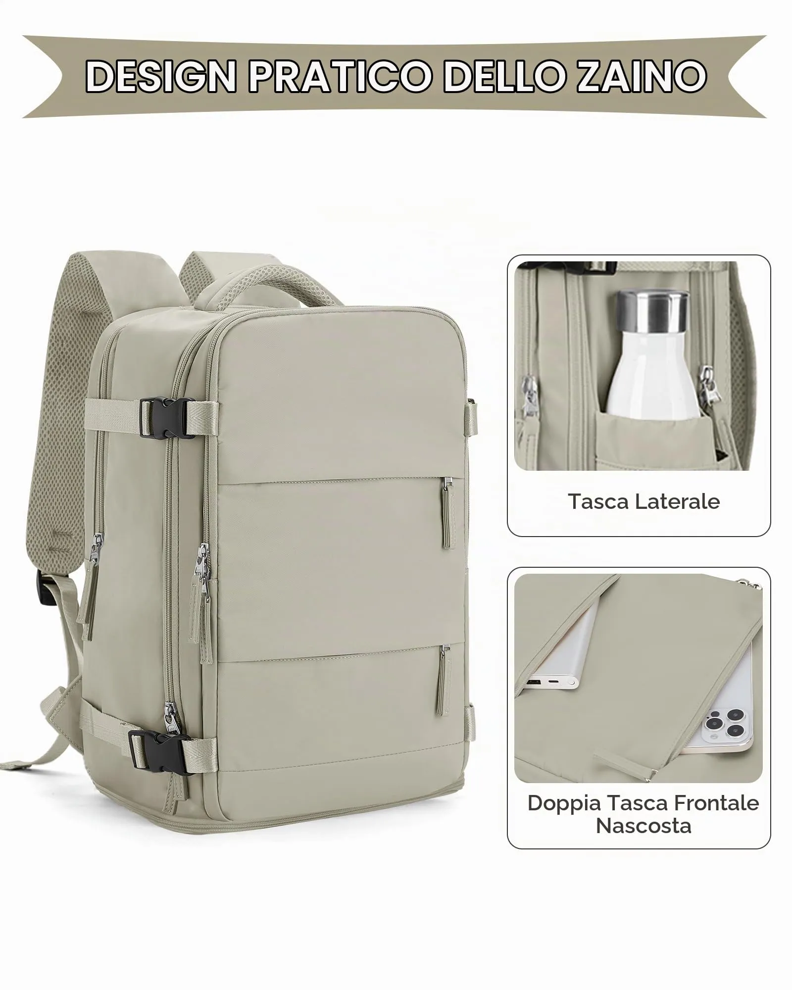 SZLX Zaino da Viaggio Bagaglio a Mano per Ryanair, Wizzair, Easyjet, Laptop 14 Pollici con Porta Scarpe, 40x20x25 cm - immagine 5