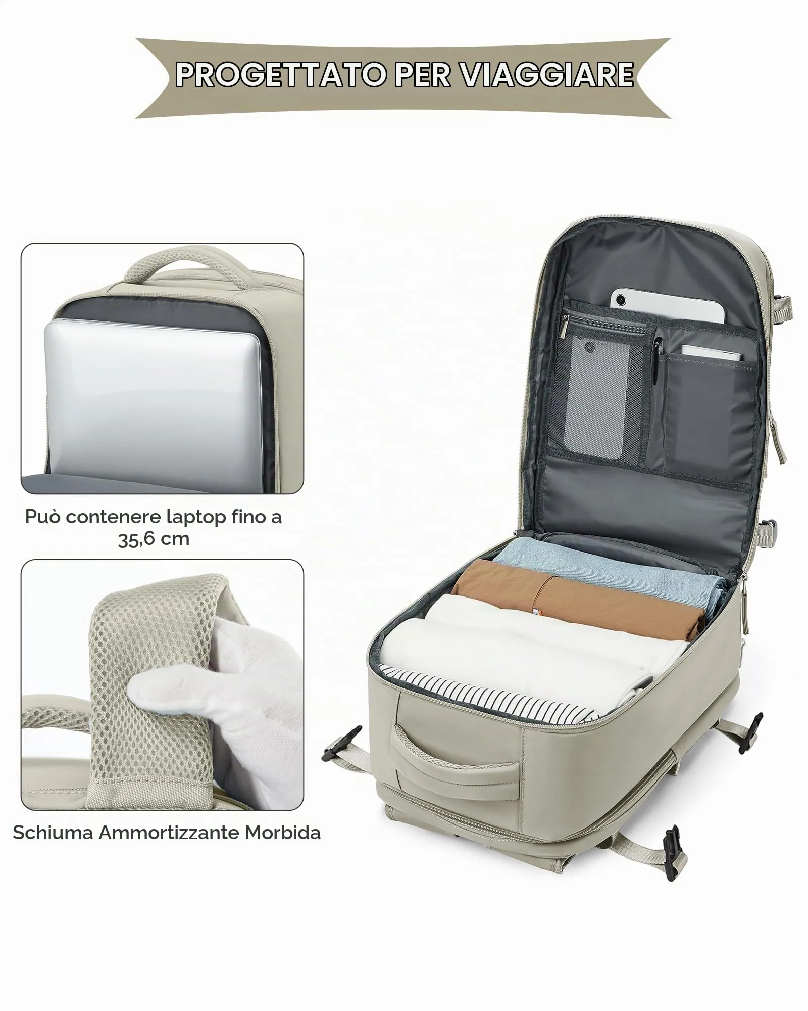 SZLX Zaino da Viaggio Bagaglio a Mano per Ryanair, Wizzair, Easyjet, Laptop 14 Pollici con Porta Scarpe, 40x20x25 cm - immagine 6