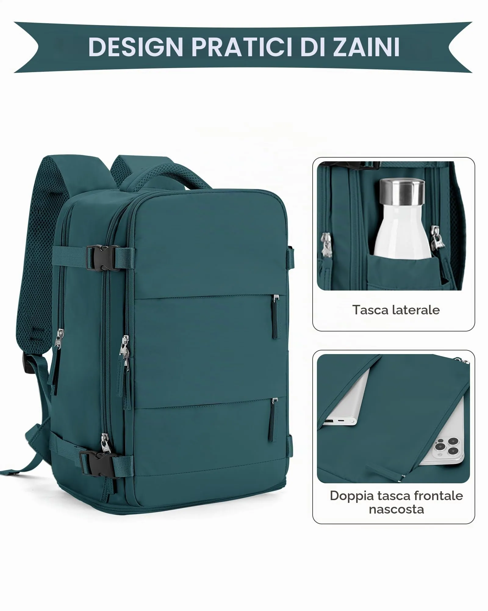 SZLX Zaino da Viaggio Bagaglio a Mano per Ryanair Wizzair Easyjet con Porta Scarpe e Scomparto Laptop 14 Pollici, 40x20x25 cm - immagine 5