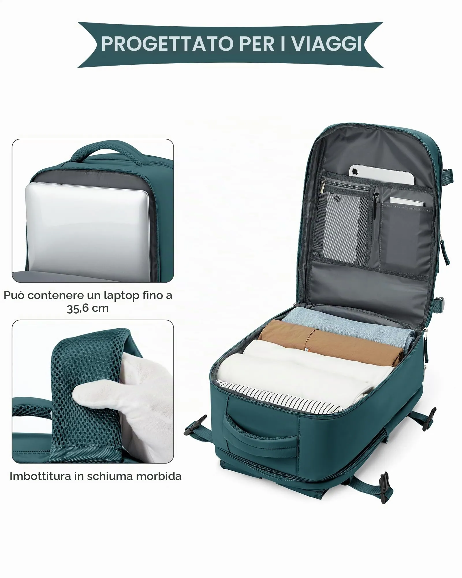 SZLX Zaino da Viaggio Bagaglio a Mano per Ryanair Wizzair Easyjet con Porta Scarpe e Scomparto Laptop 14 Pollici, 40x20x25 cm - immagine 6