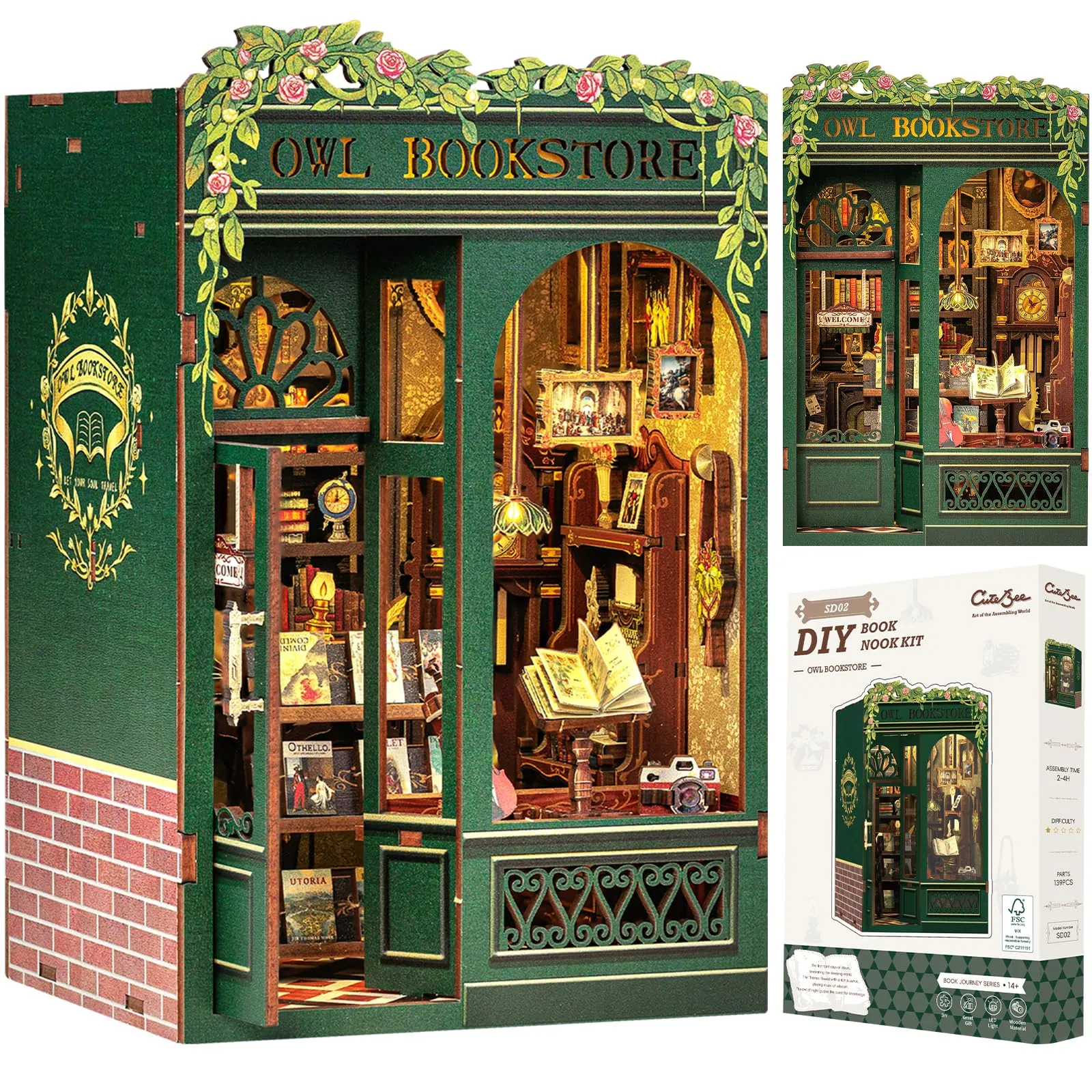 CUTEBEE Book Nook Kit Own Bookstore 1:12 Miniature House BE-SD02 - immagine 9