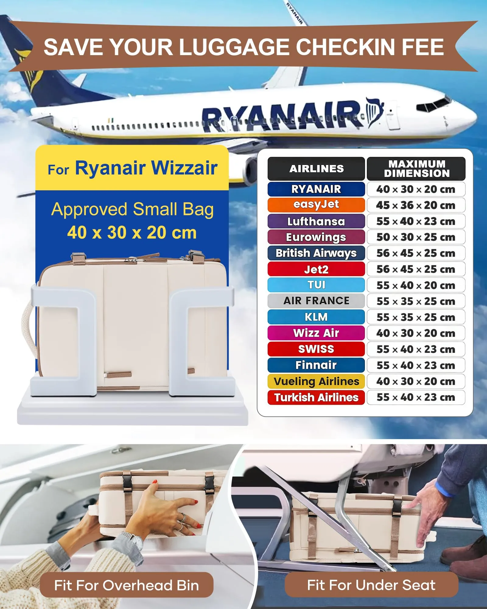 SZLX Zaino da Viaggio 40x30x20 Ryanair Wizzair Impermeabile per Donna con Scomparto per Laptop 14 Pollici e Scarpe - immagine 3