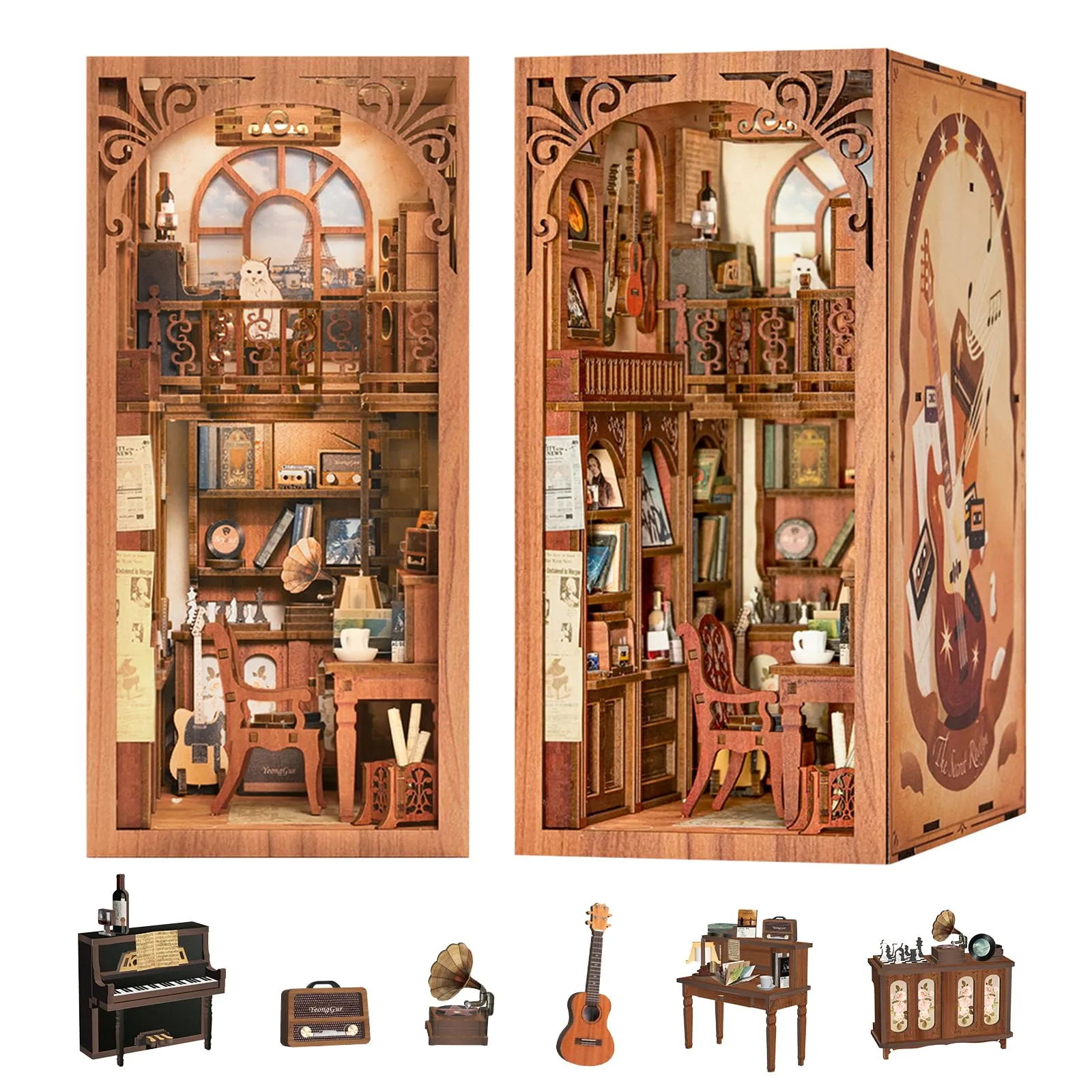CUTEBEE DIY Book Nook Kit - The Secret Rhythm 3D Wooden Puzzle Model with LED Light, 1:24 - immagine 1