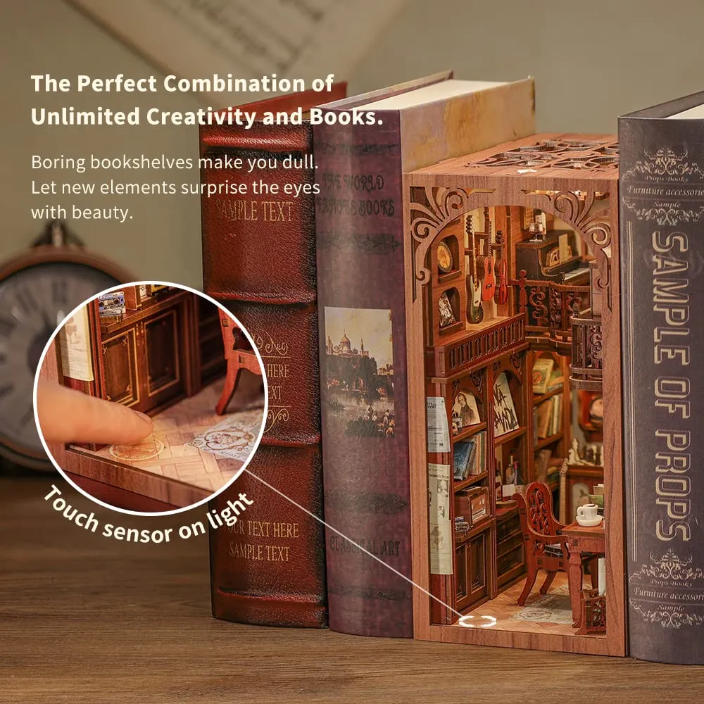 CUTEBEE DIY Book Nook Kit - The Secret Rhythm 3D Wooden Puzzle Model with LED Light, 1:24 - immagine 2